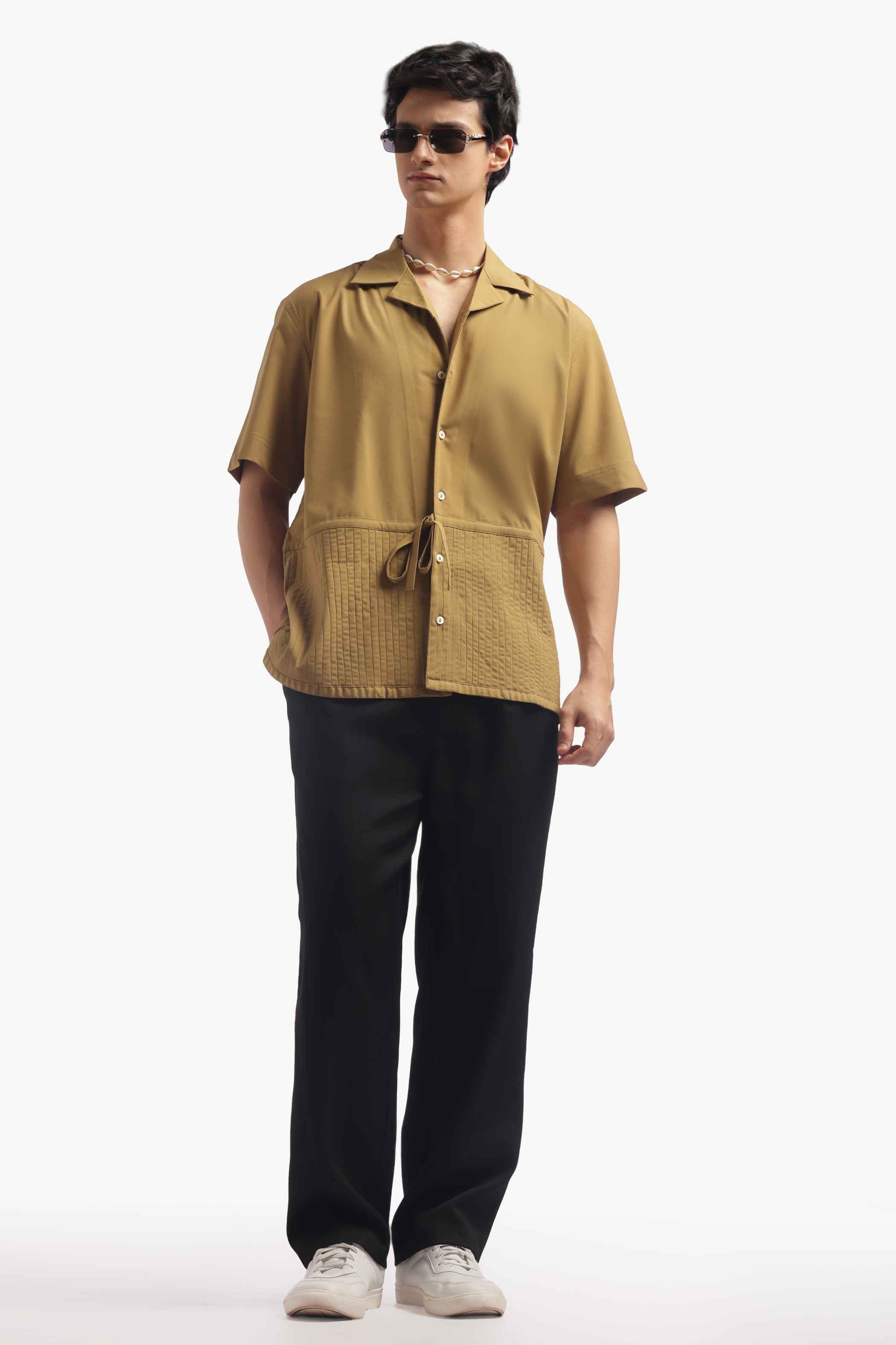 Yellow Ochre Pin Tucks Shirt