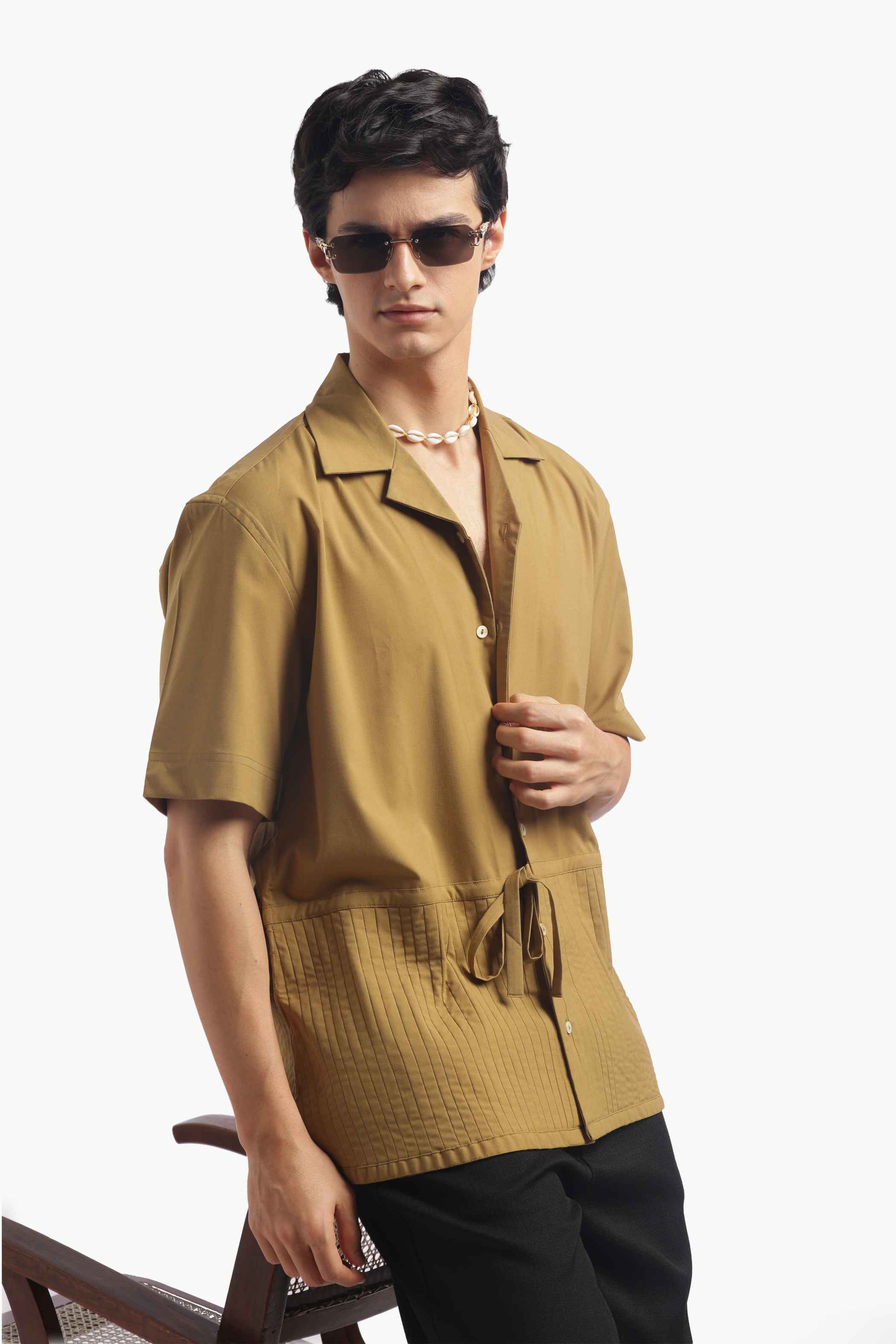 Yellow Ochre Pin Tucks Shirt