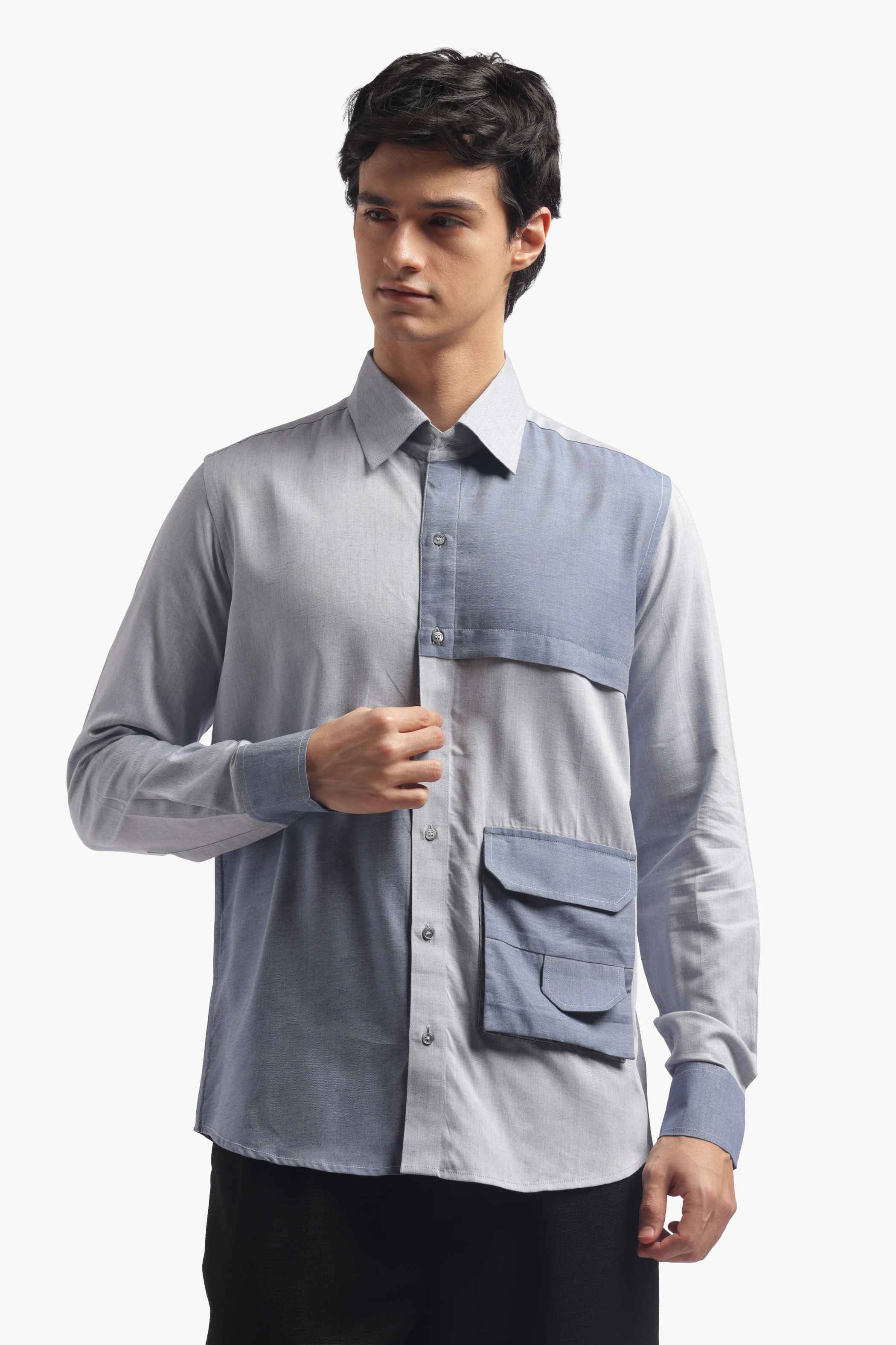 Blue Colorblock Relax Fit Shirt