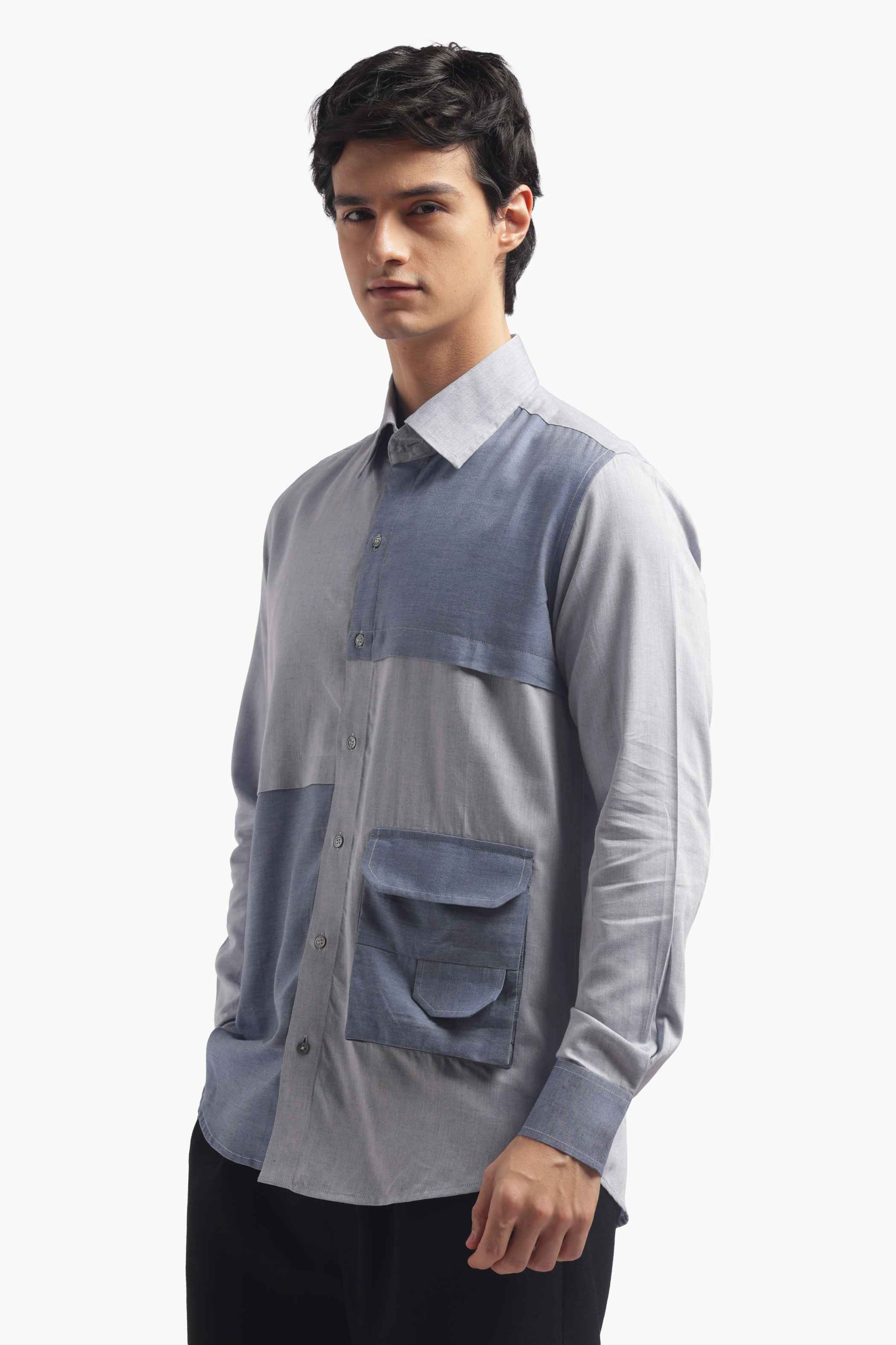 Blue Colorblock Relax Fit Shirt