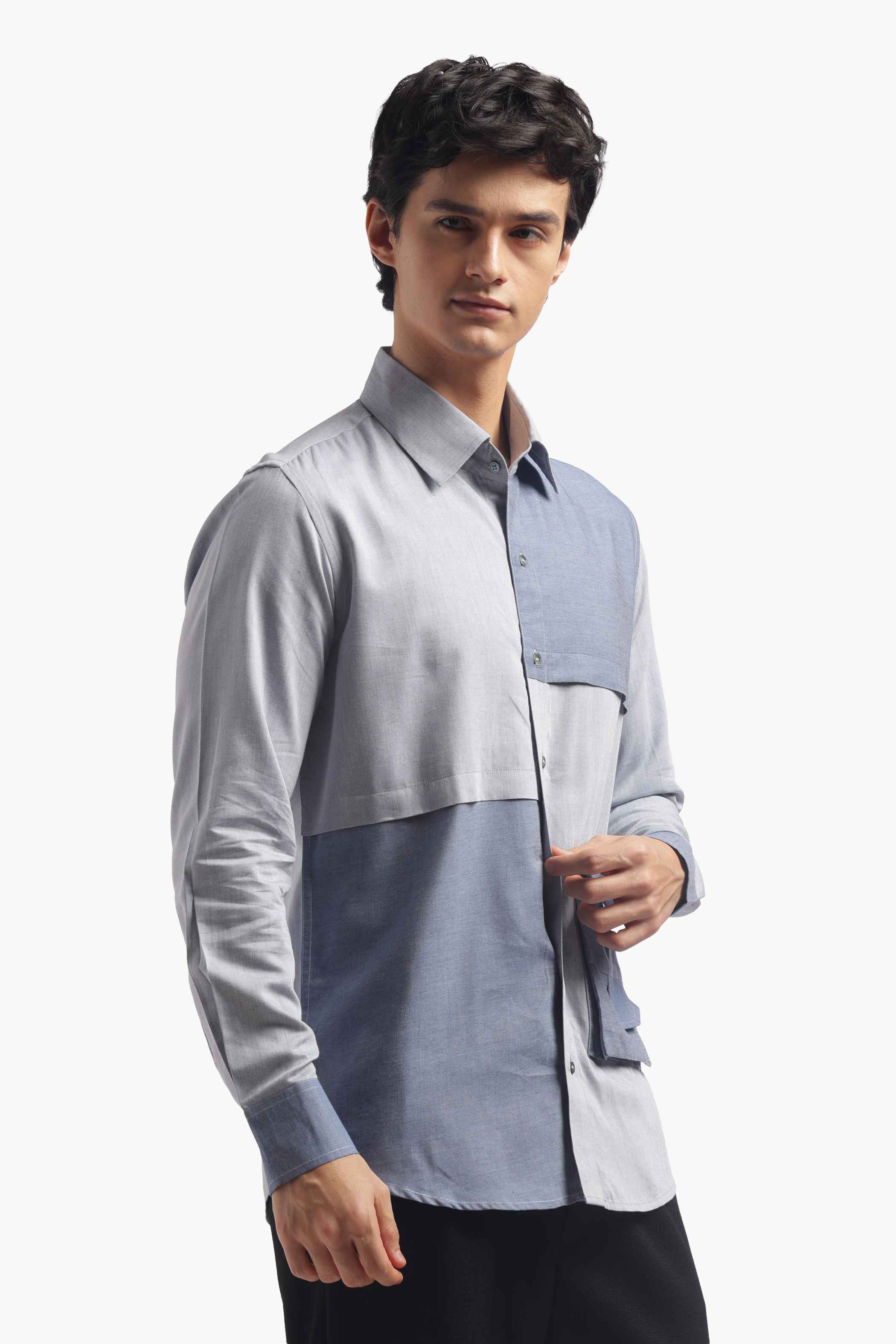 Blue Colorblock Relax Fit Shirt