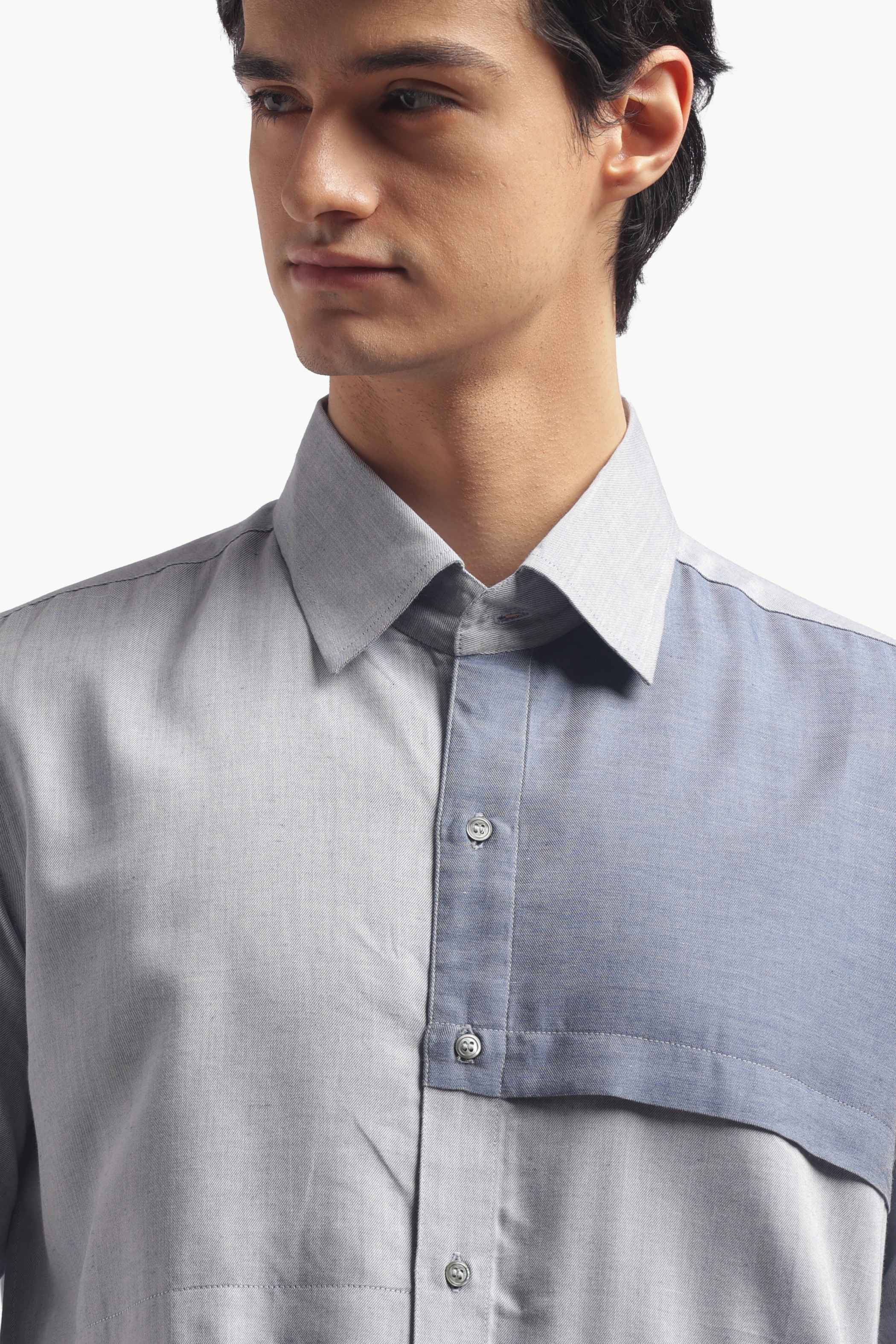 Blue Colorblock Relax Fit Shirt