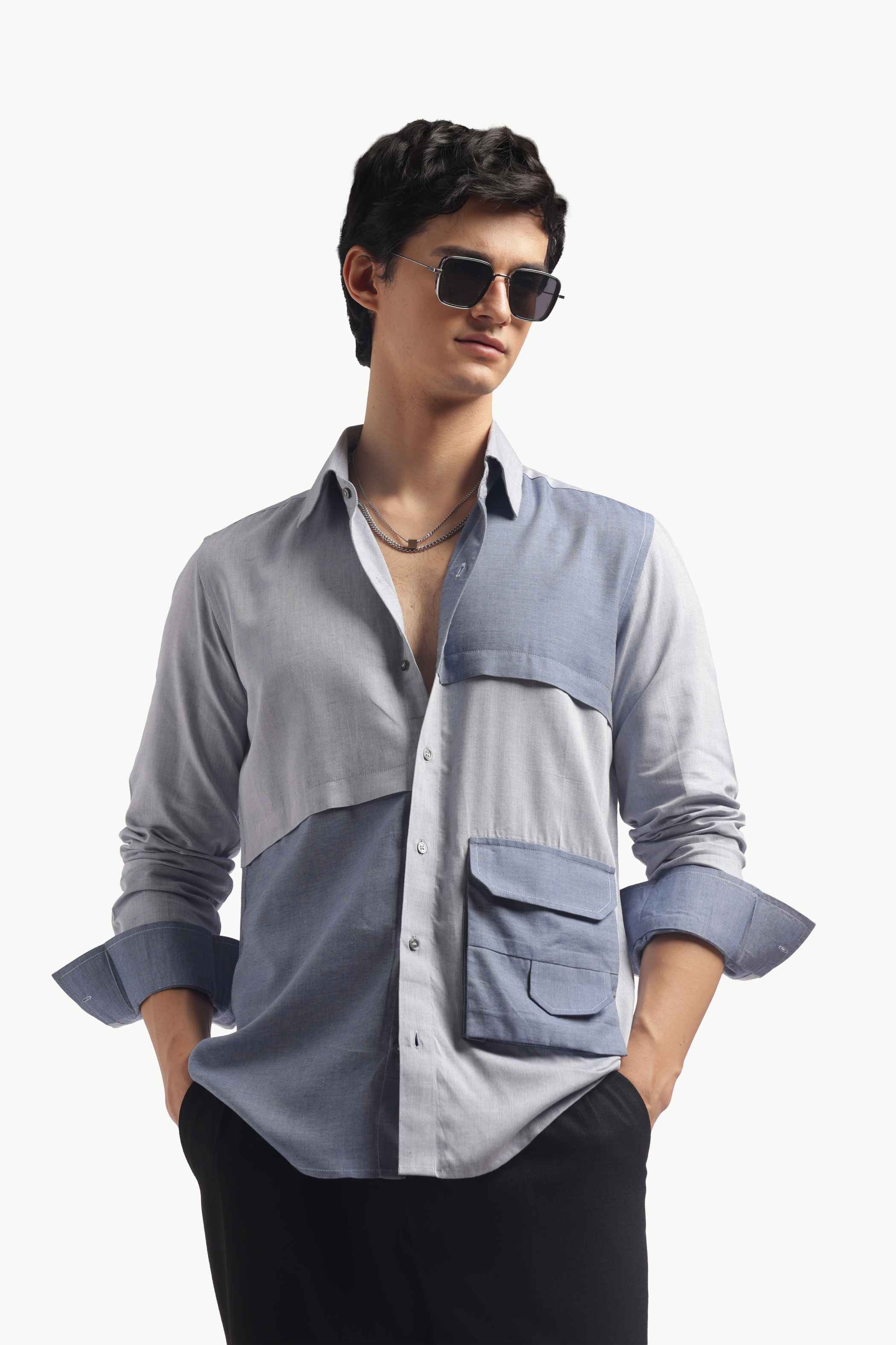 Blue Colorblock Relax Fit Shirt