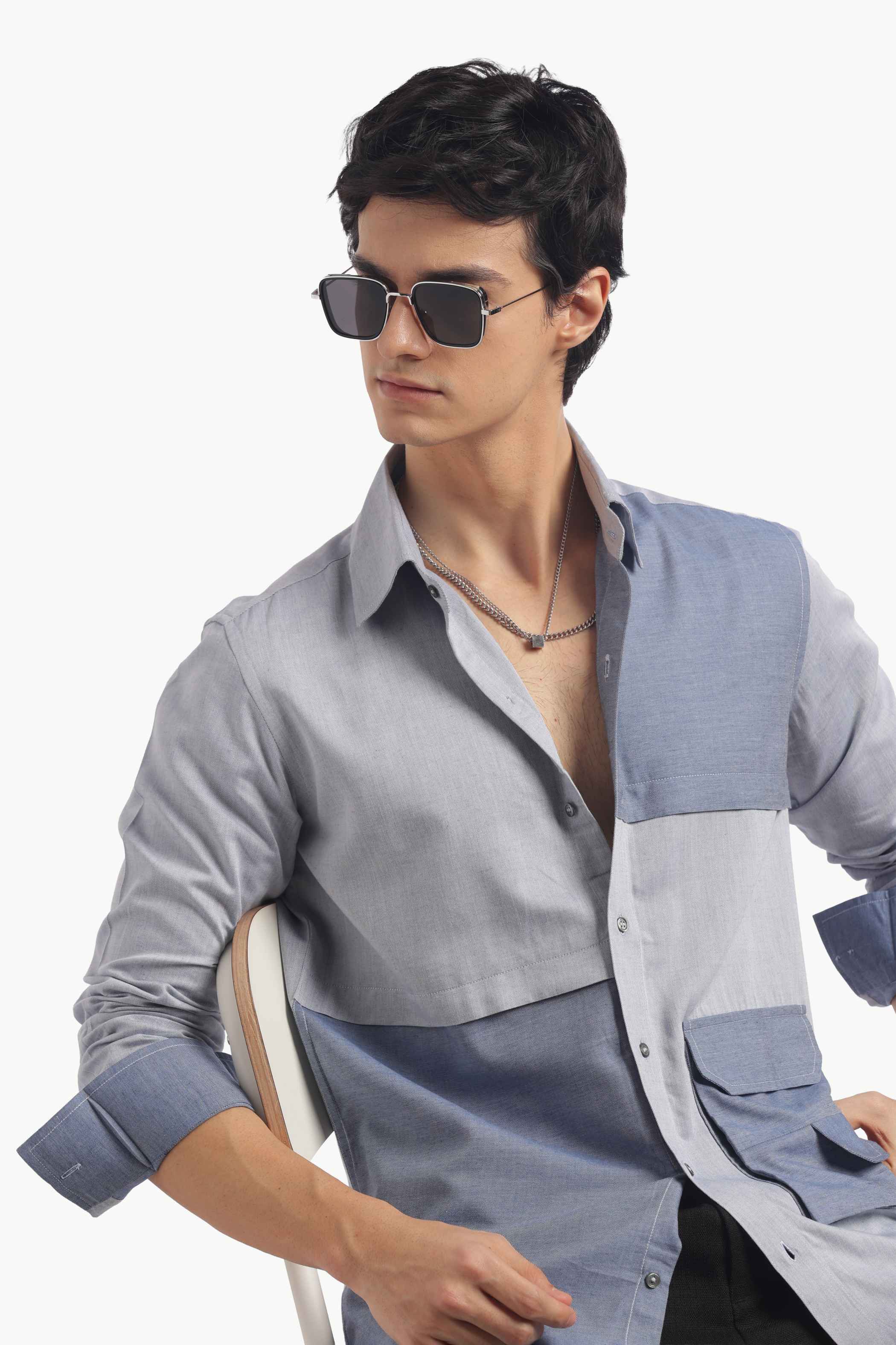 Blue Colorblock Relax Fit Shirt