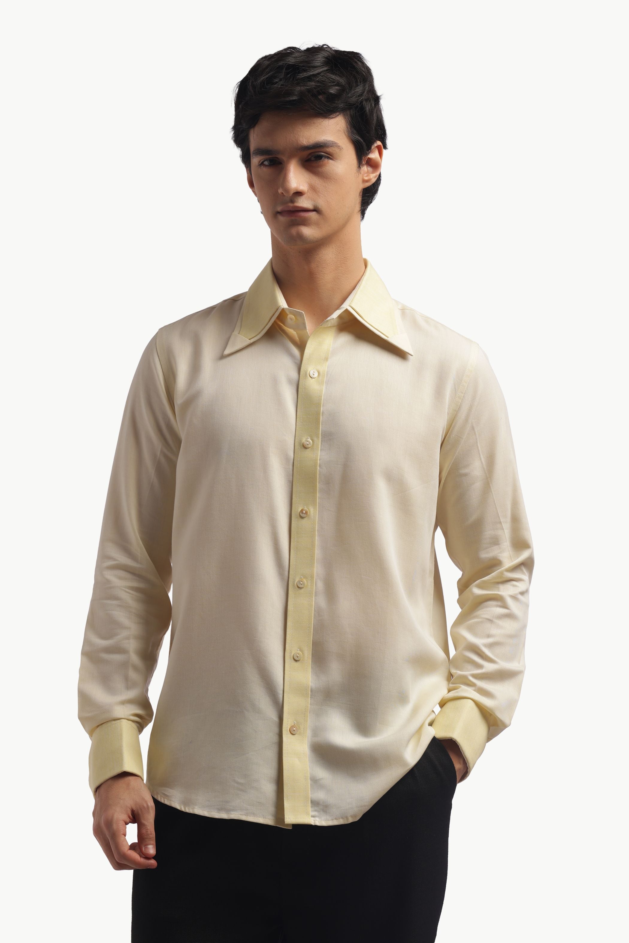Pastel Yellow Double Collar Shirt