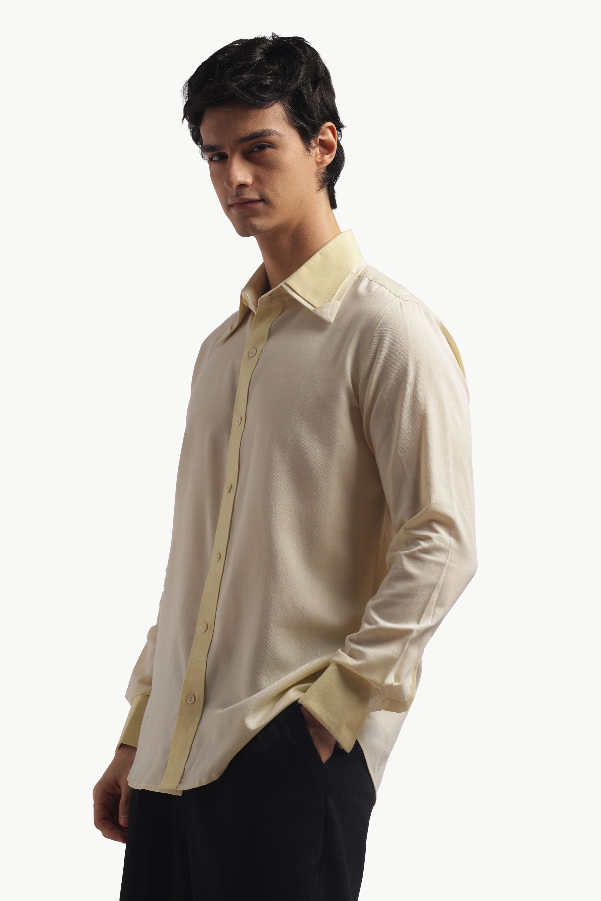 Pastel Yellow Double Collar Shirt