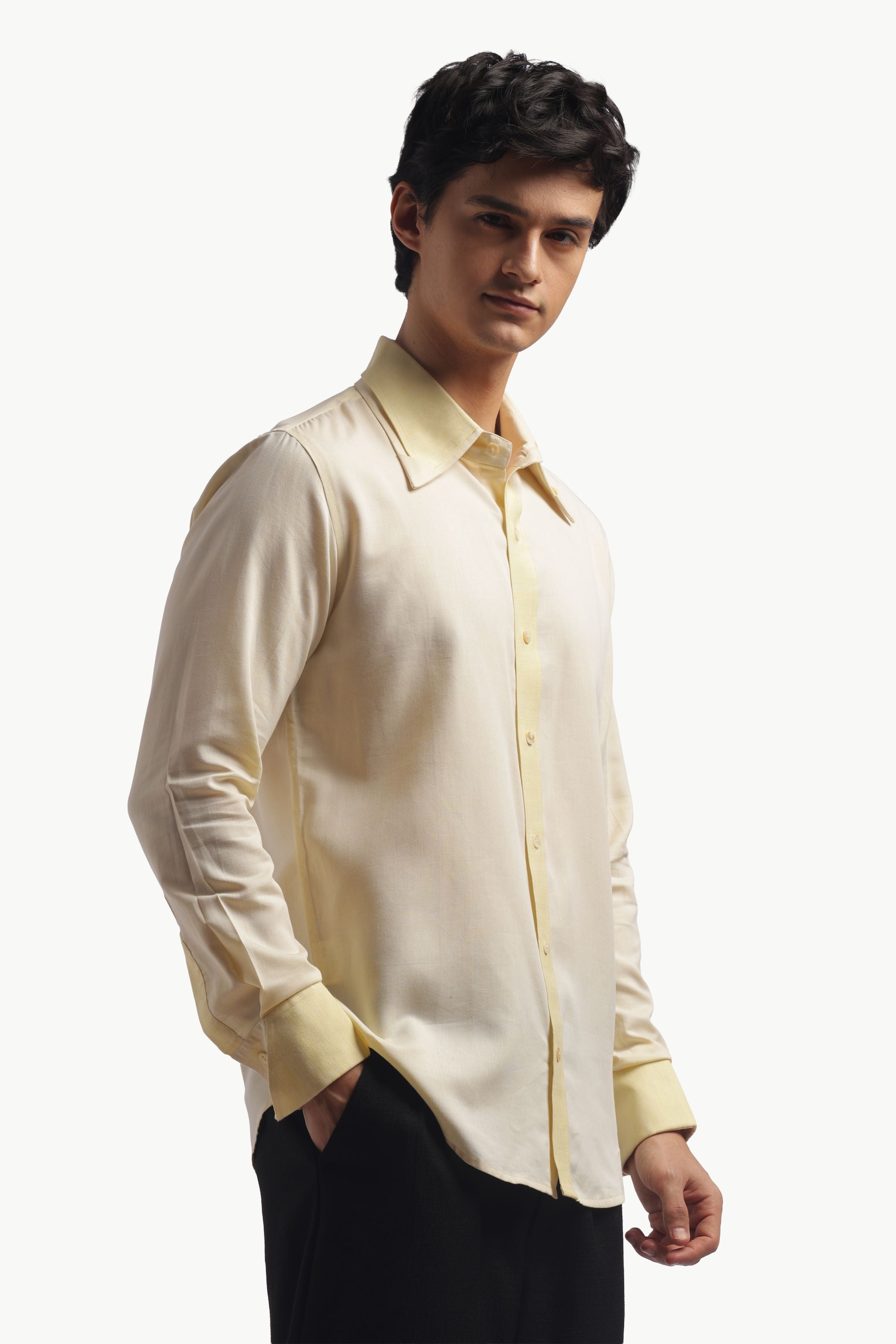 Pastel Yellow Double Collar Shirt
