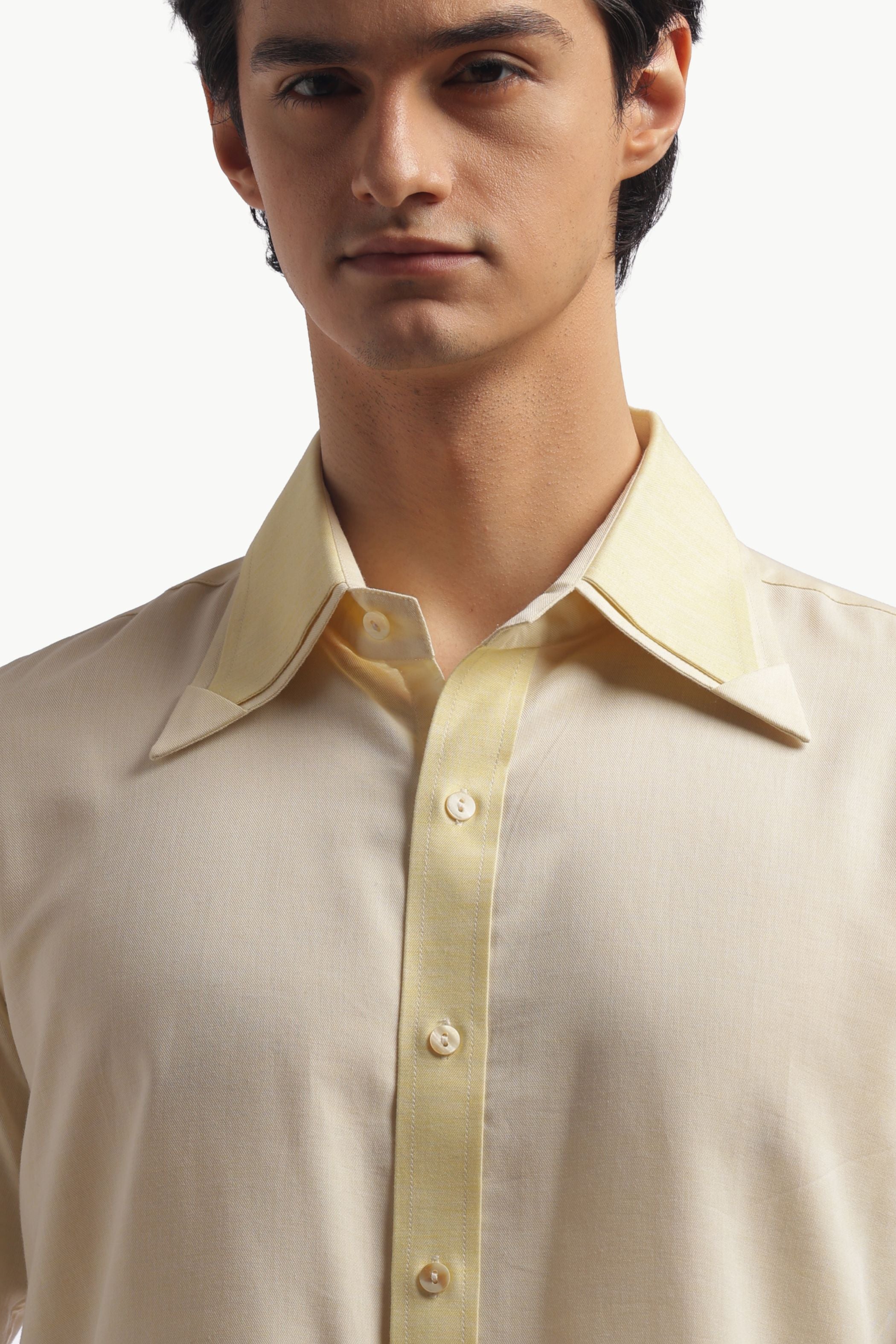 Pastel Yellow Double Collar Shirt