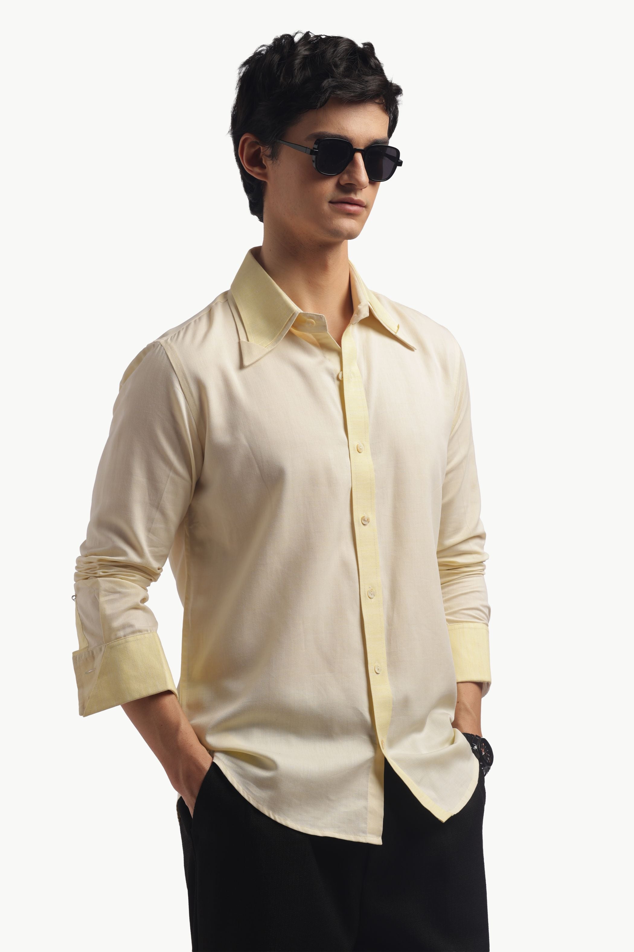 Pastel Yellow Double Collar Shirt