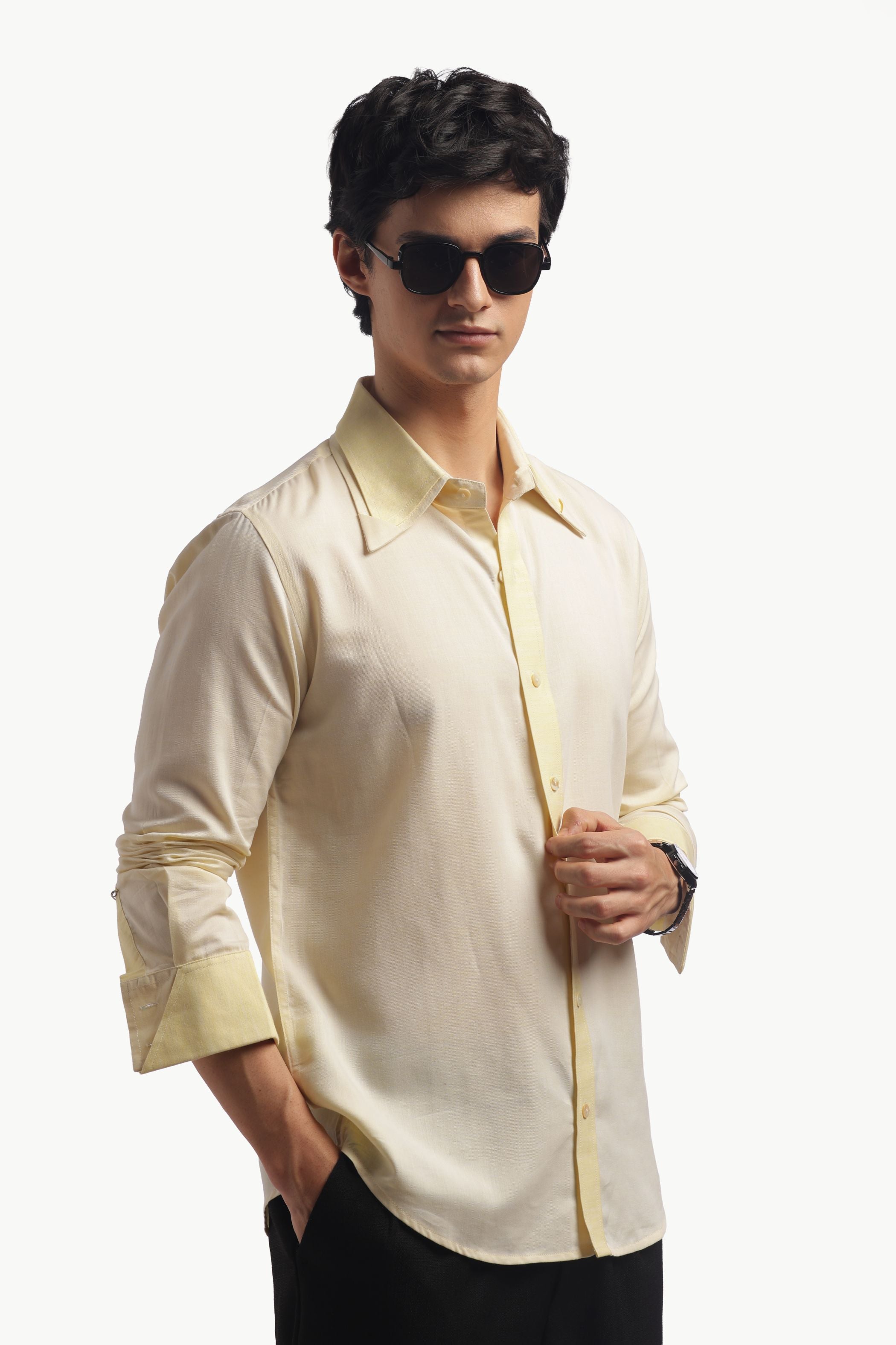 Pastel Yellow Double Collar Shirt