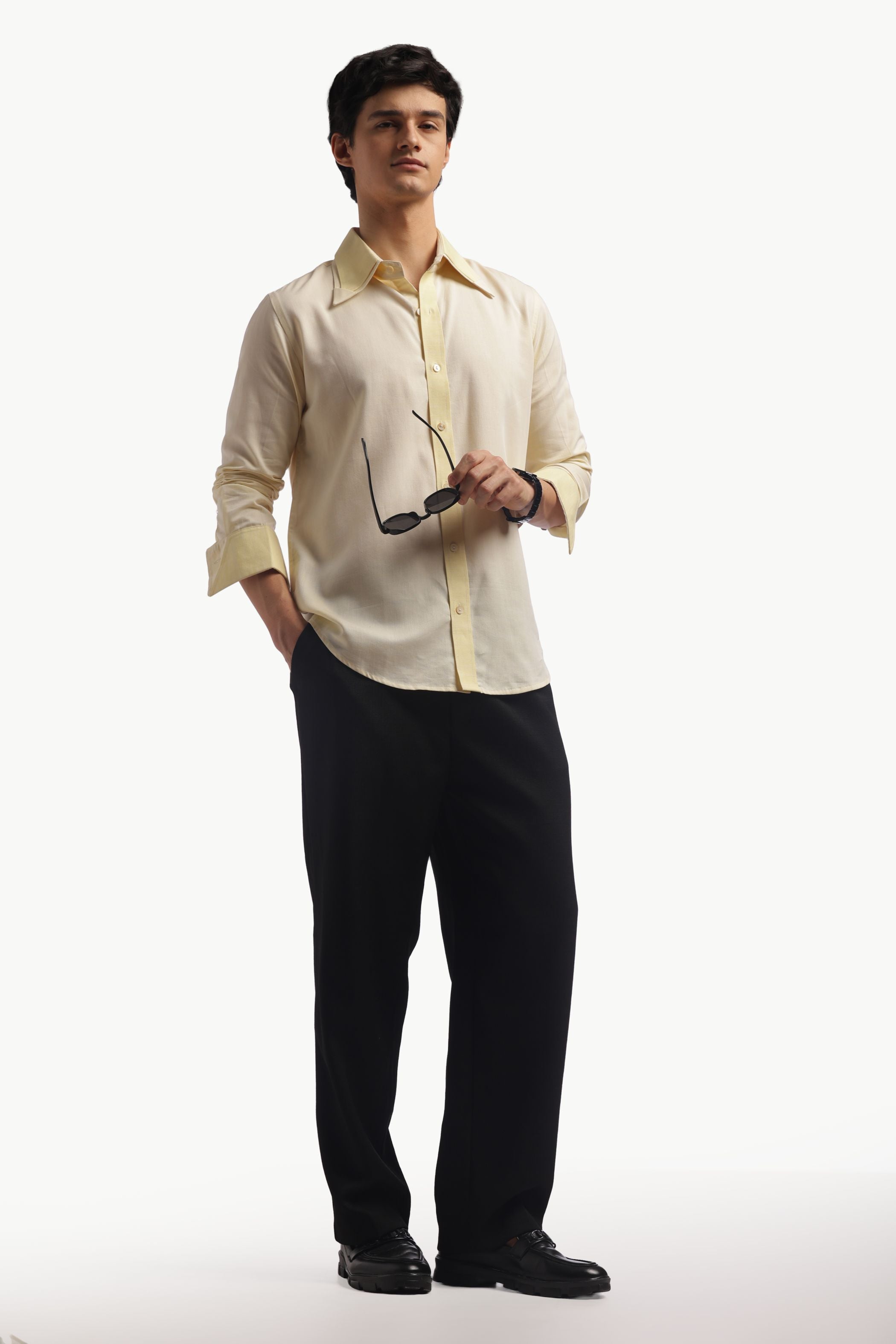 Pastel Yellow Double Collar Shirt
