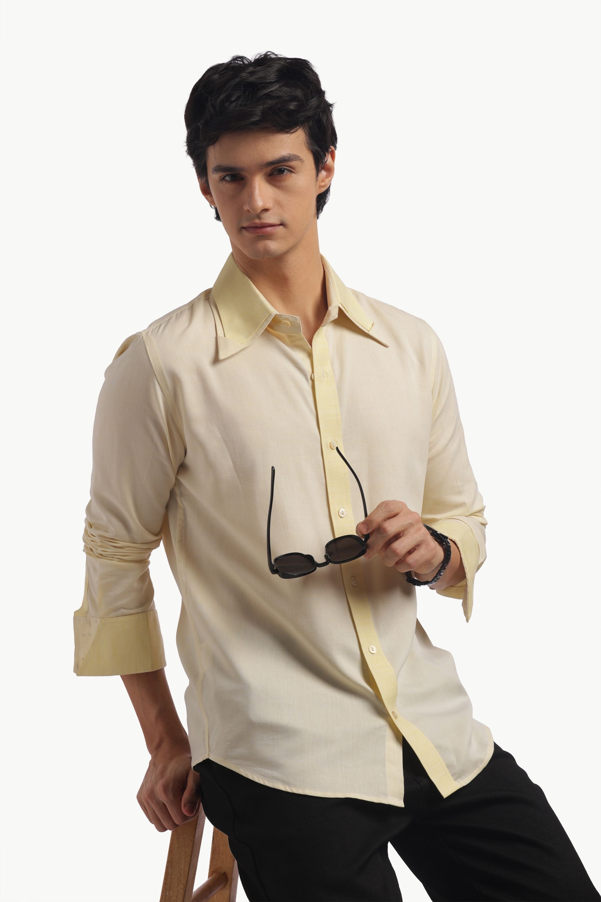 Pastel Yellow Double Collar Shirt