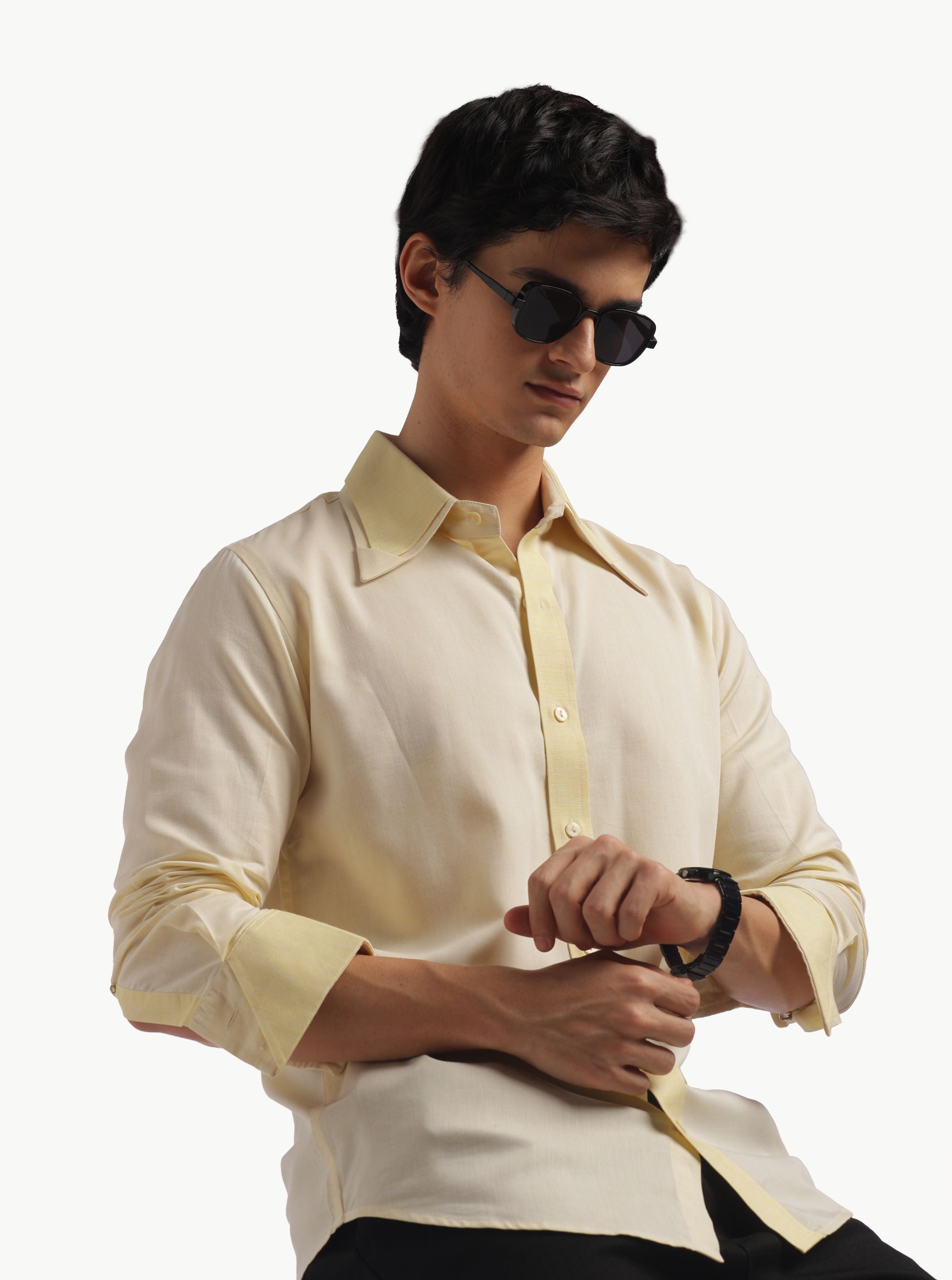 Pastel Yellow Double Collar Shirt