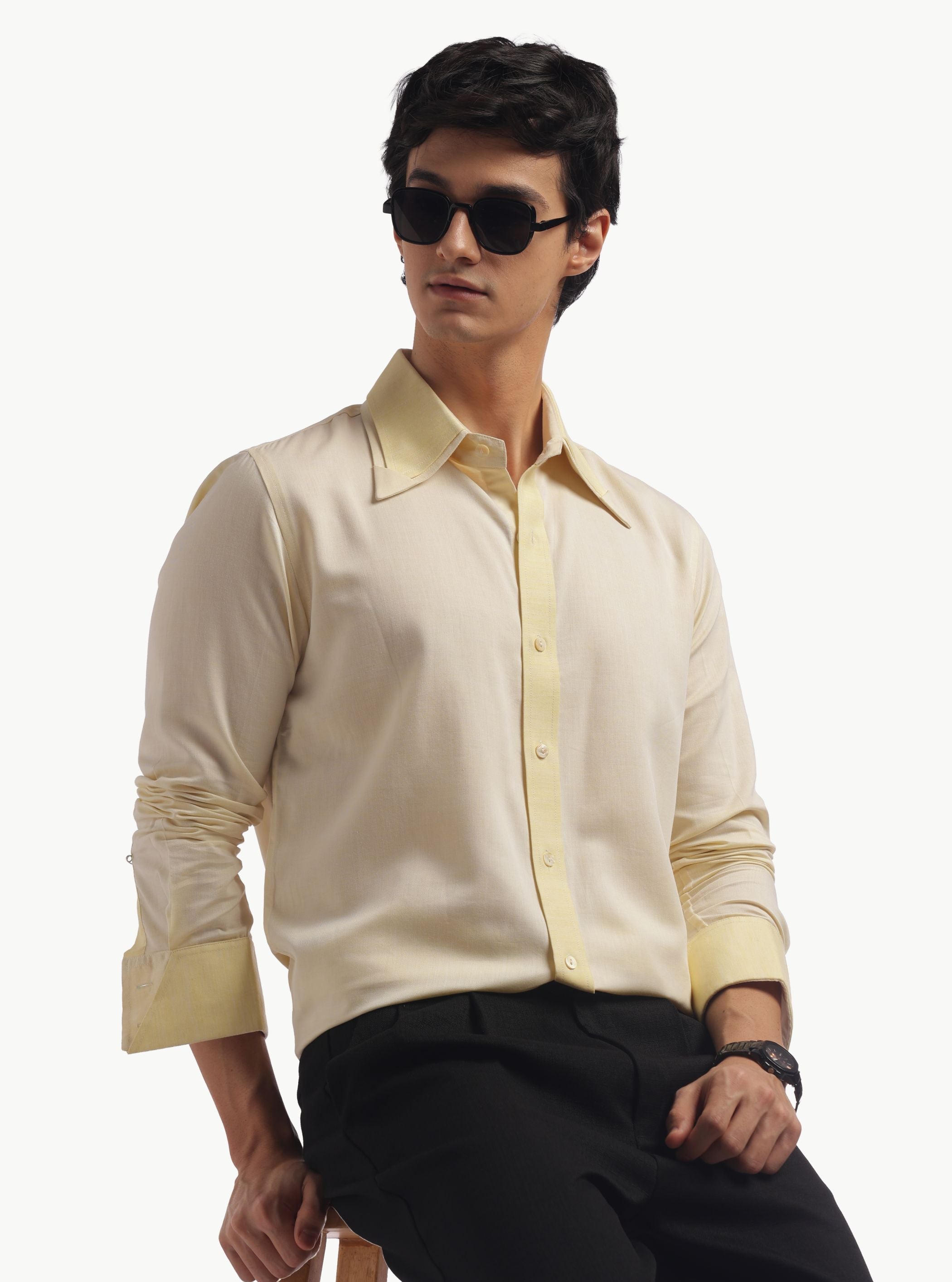 Pastel Yellow Double Collar Shirt