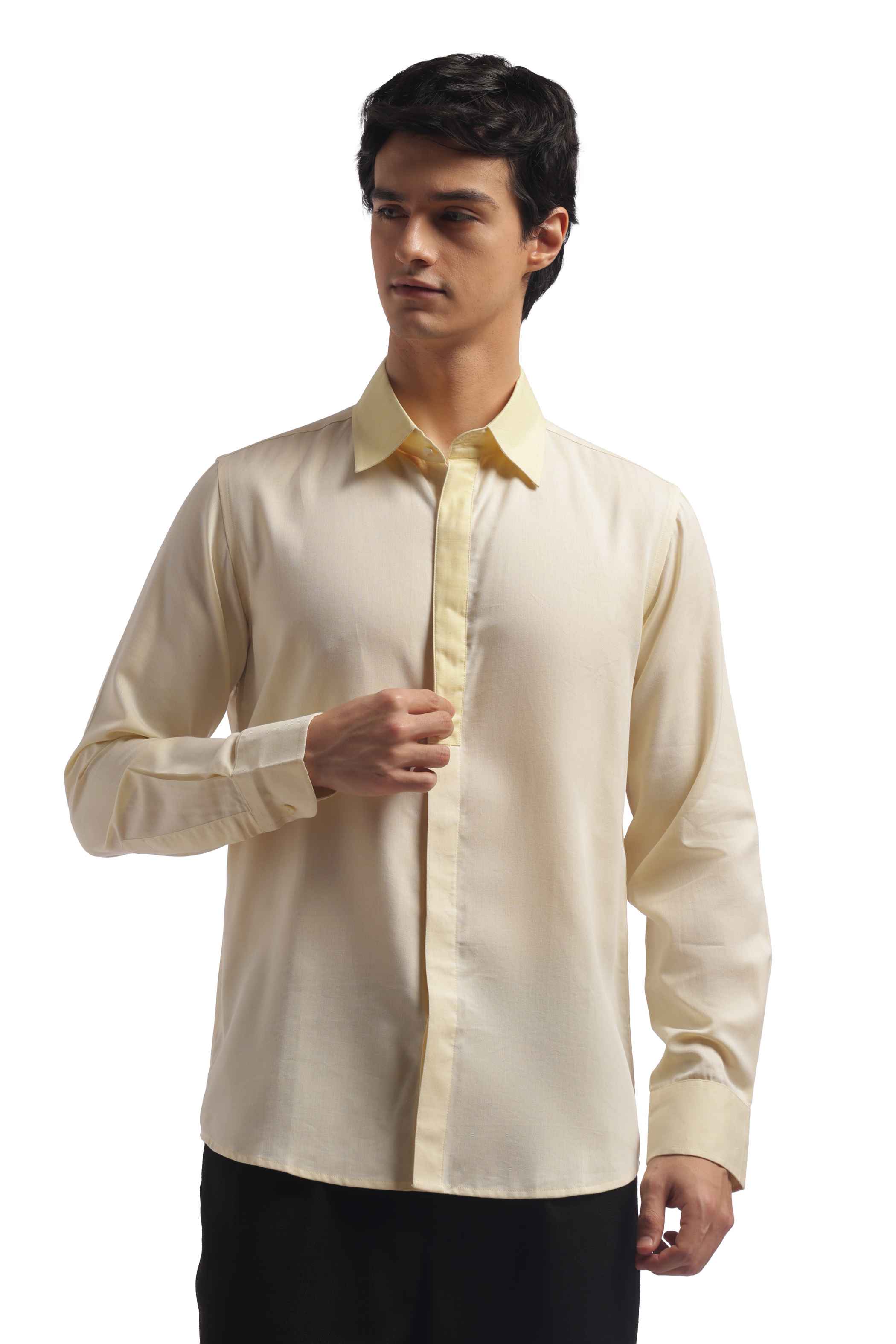 Light Yellow Relax Fit men Solid Shirt
