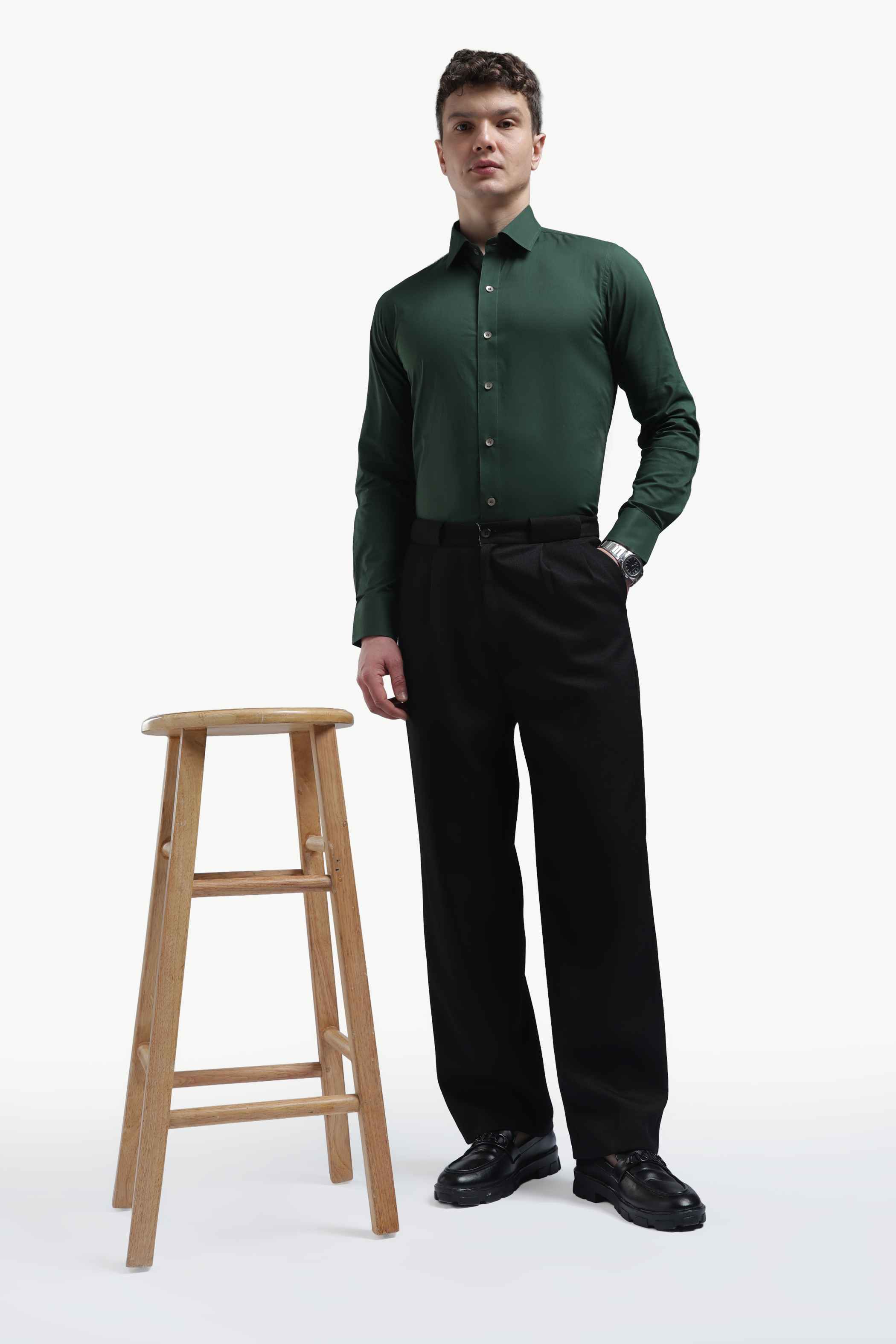 Bottle Green Relaxed Fit Shirt