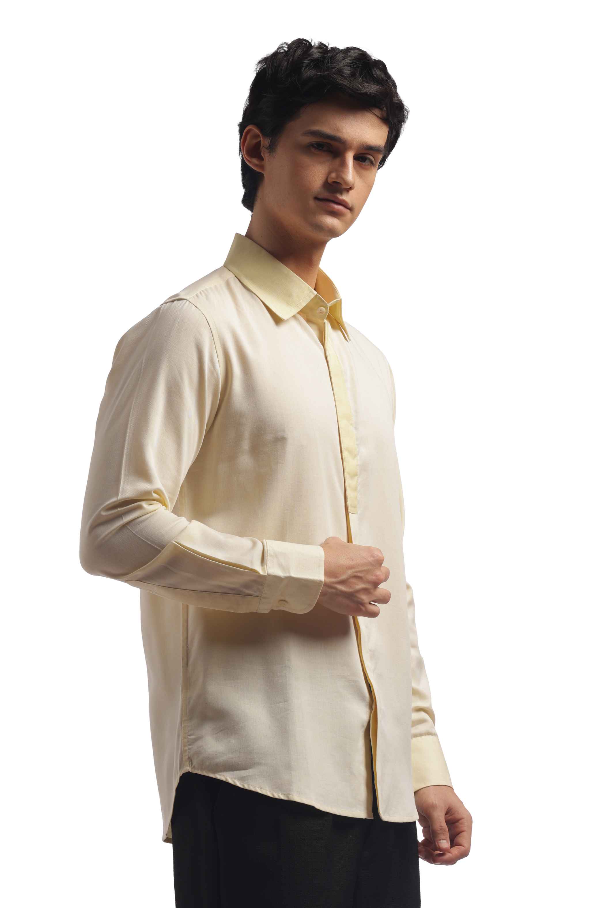 Light Yellow Relax Fit men Solid Shirt