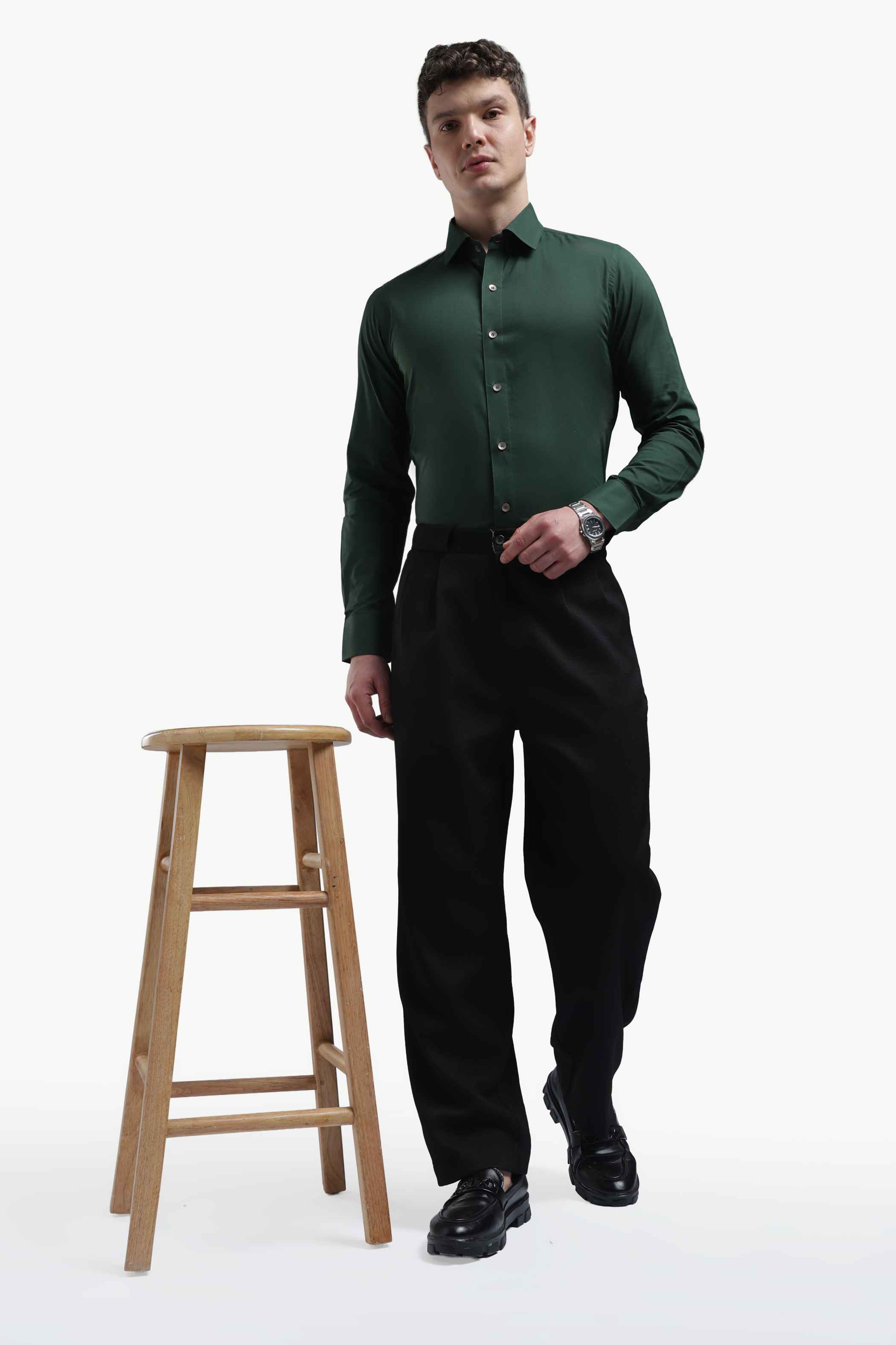 Bottle Green Relaxed Fit Shirt