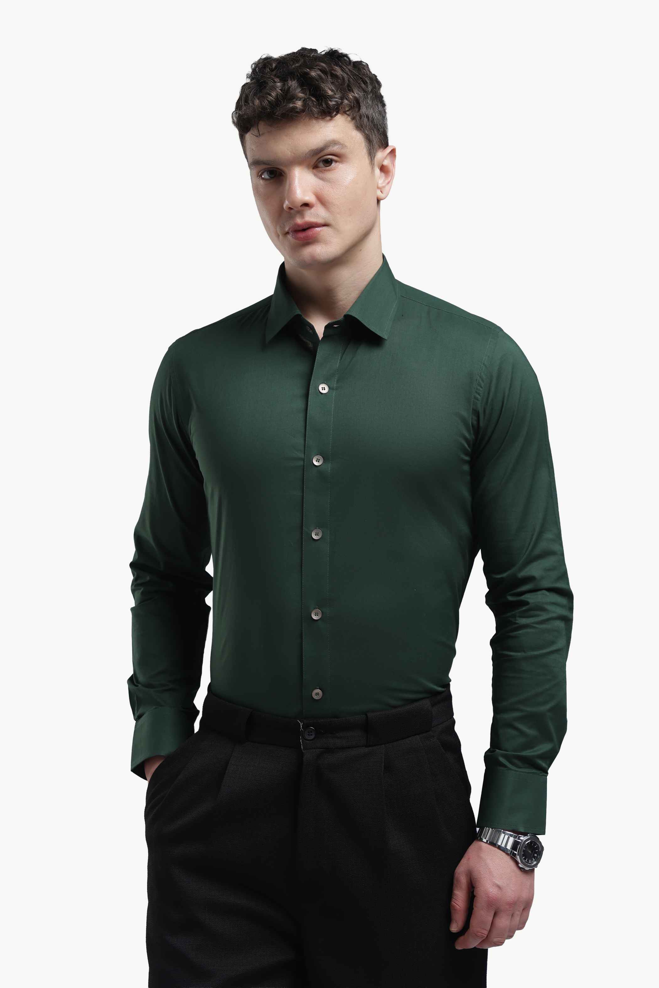 Bottle Green Relaxed Fit Shirt