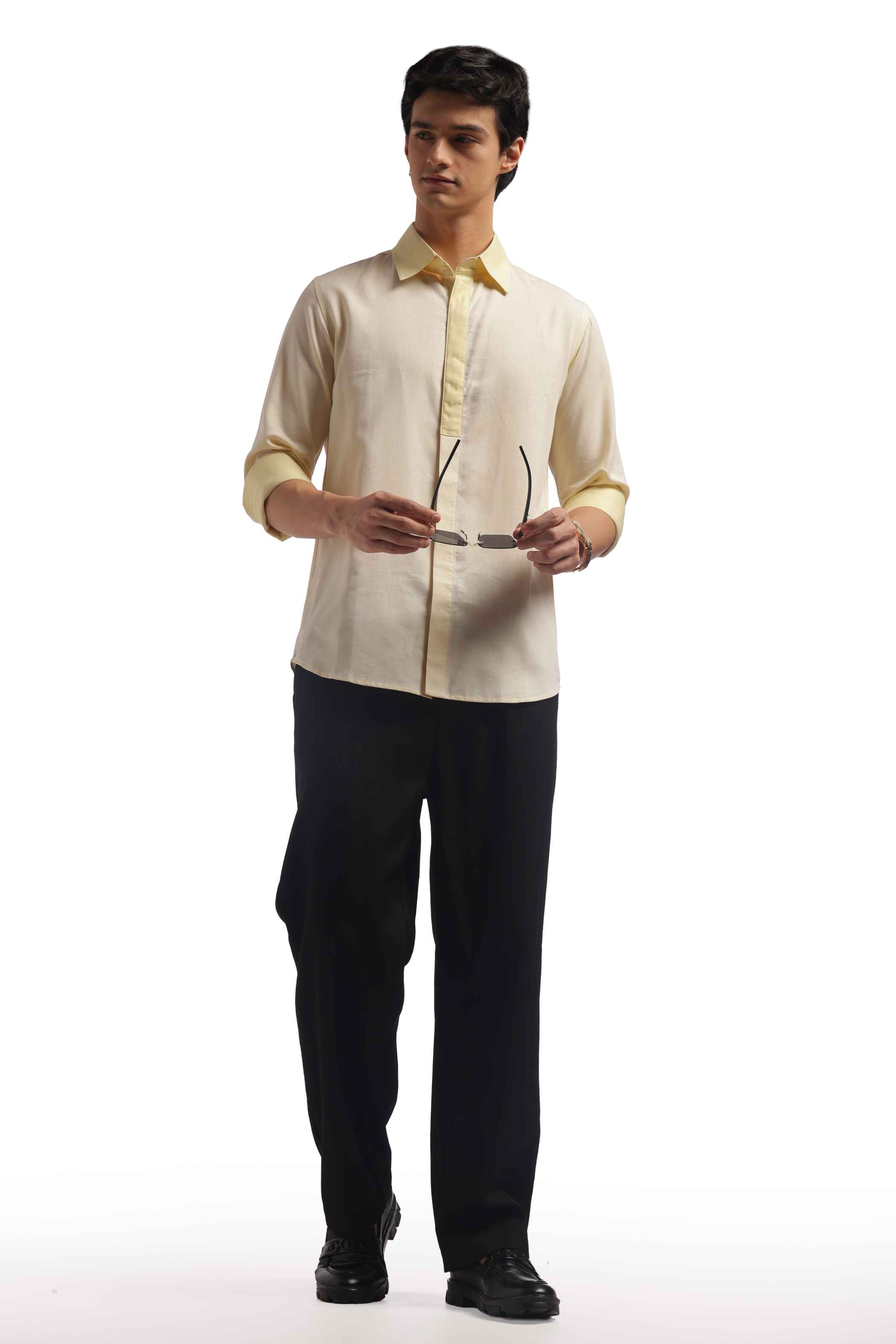 Light Yellow Relax Fit men Solid Shirt