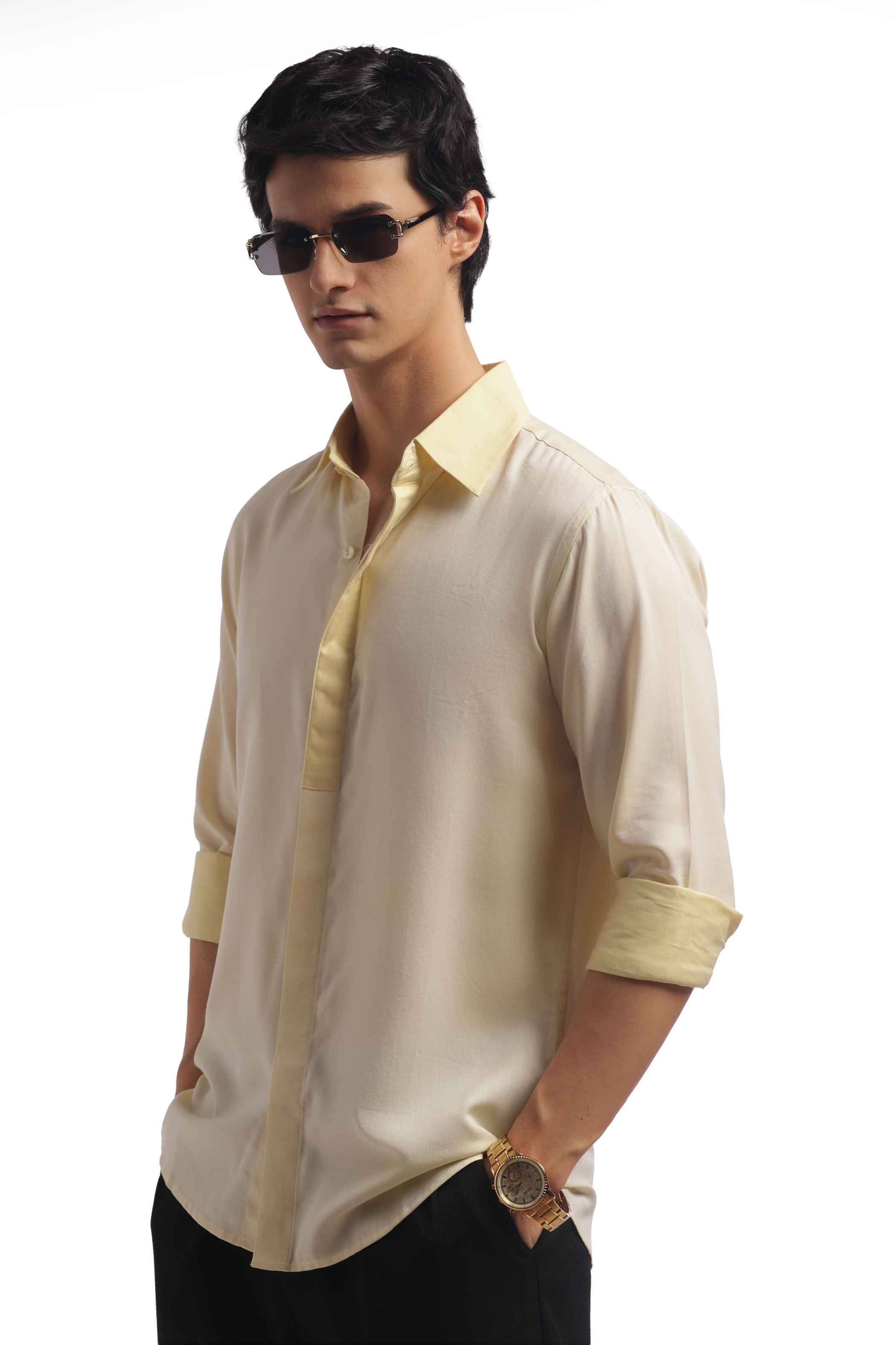 Light Yellow Relax Fit men Solid Shirt
