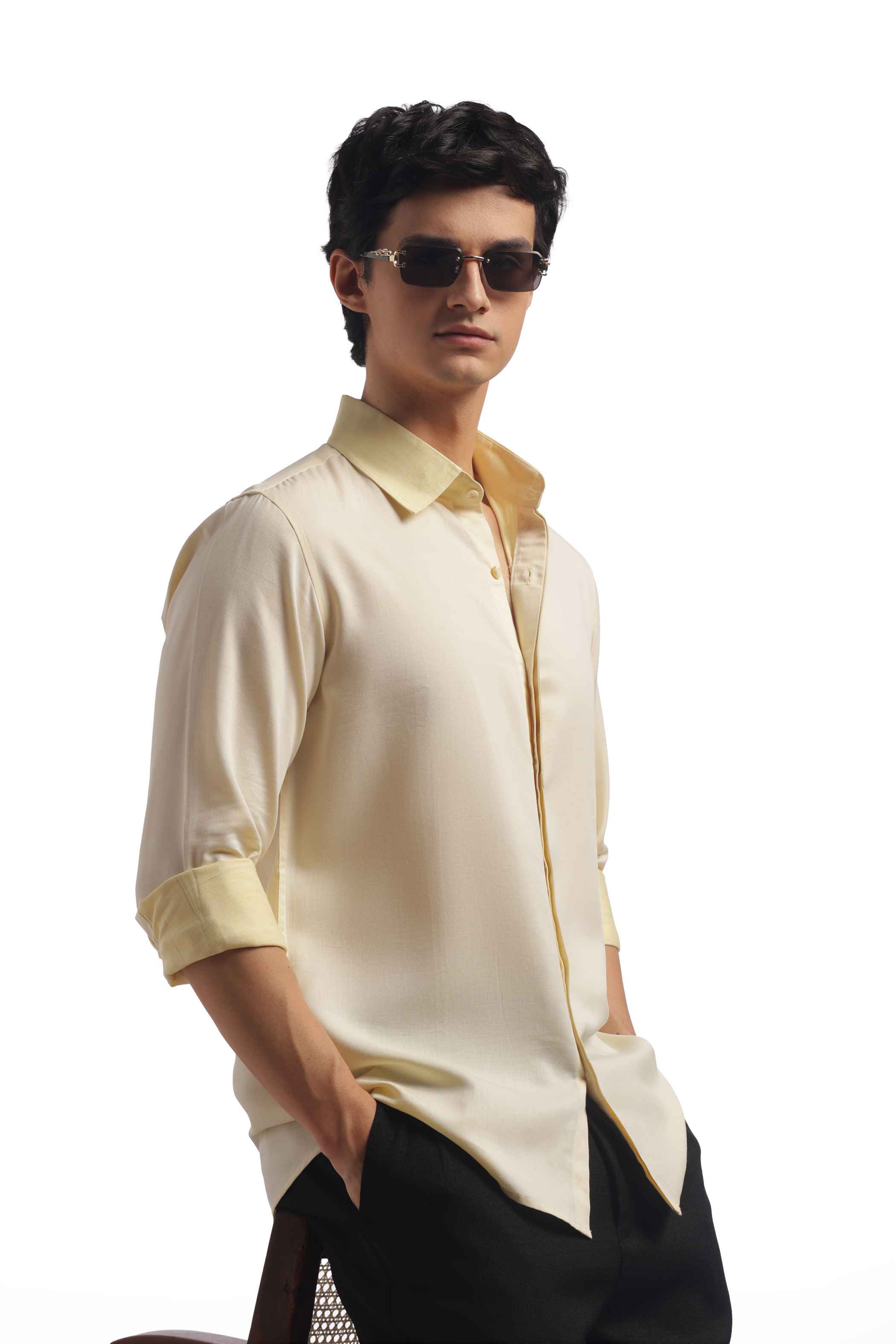 Light Yellow Relax Fit men Solid Shirt