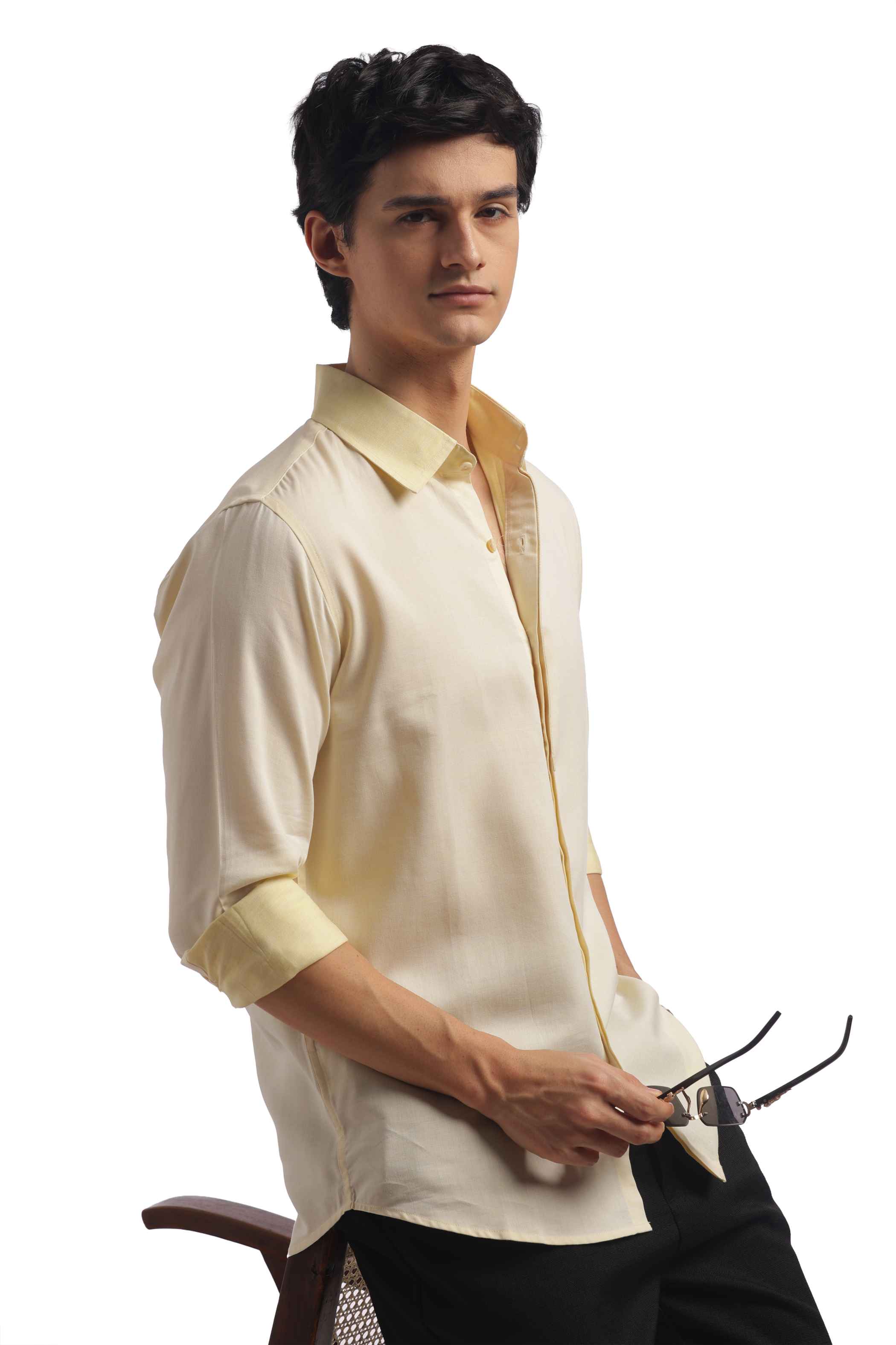 Light Yellow Relax Fit men Solid Shirt