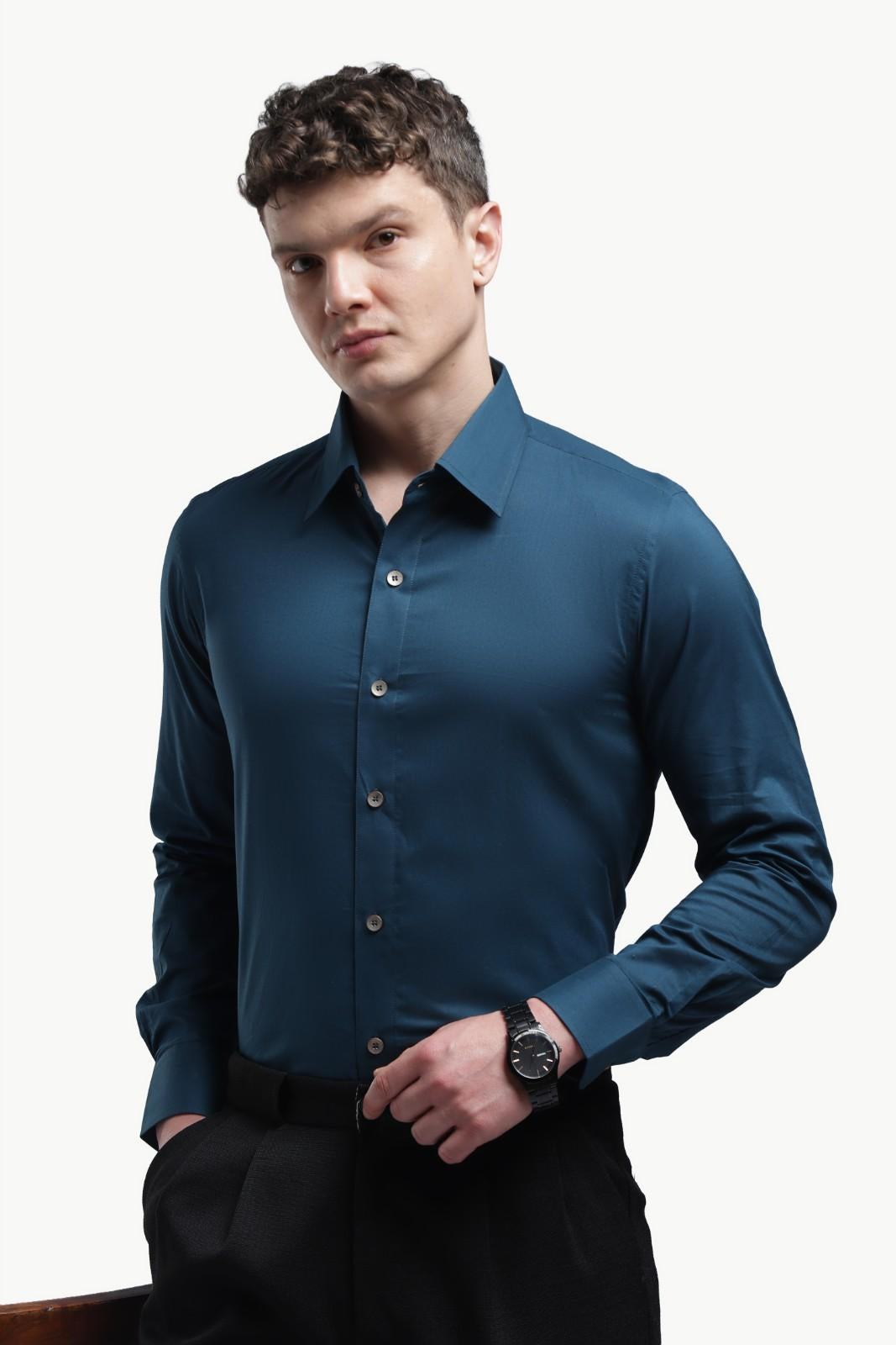 Peacock Blue Relax Fit Shirt