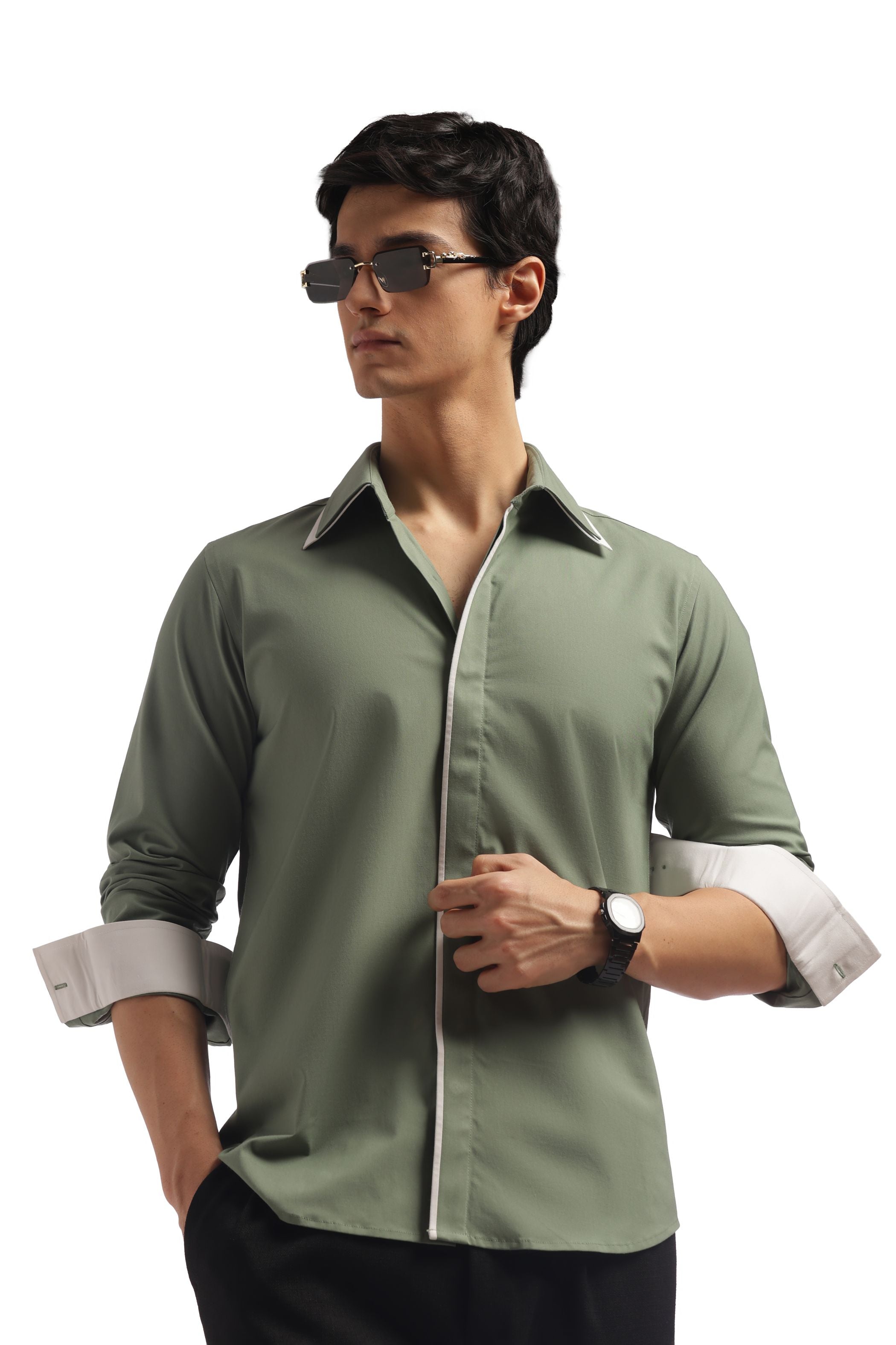 Muted Green Double Collar Shirt