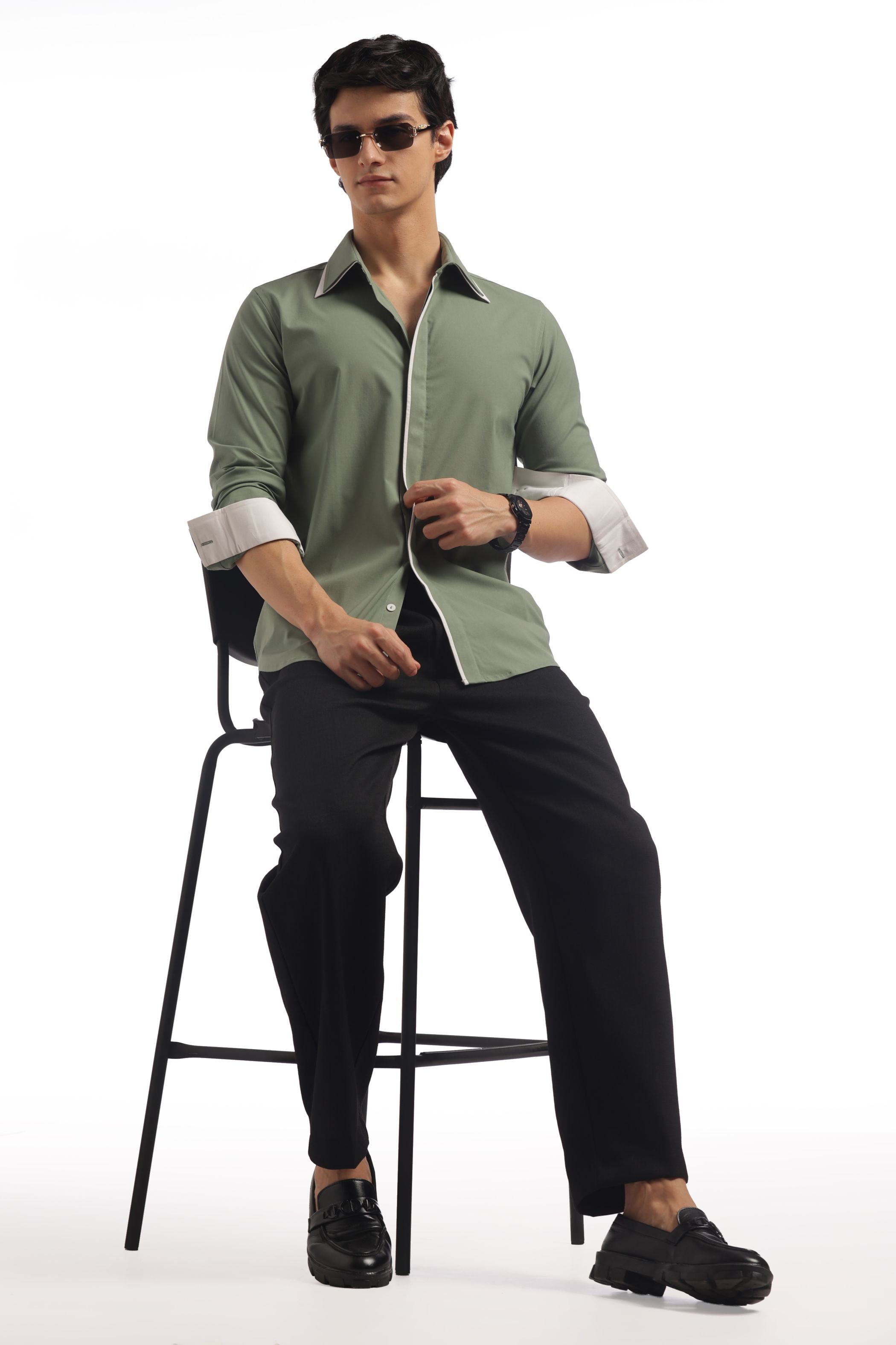 Muted Green Double Collar Shirt