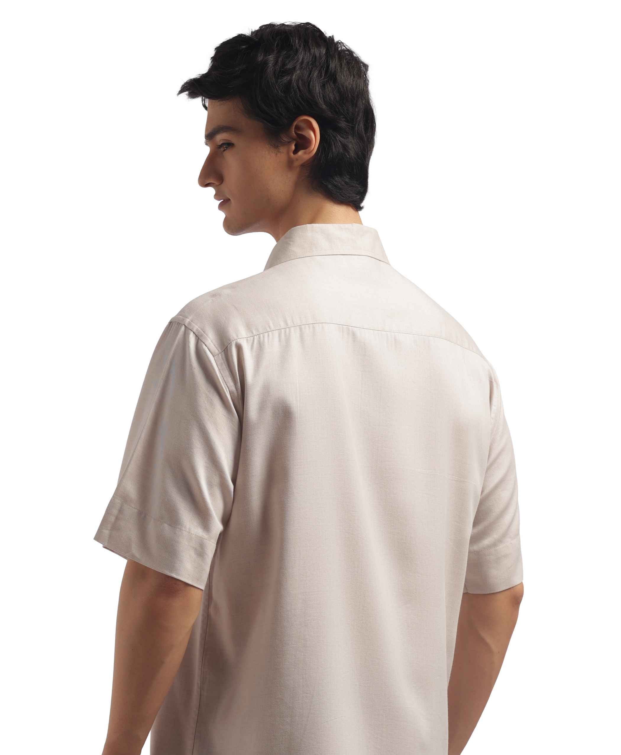 Light Beige Loose Fit Short Sleeve Shirt