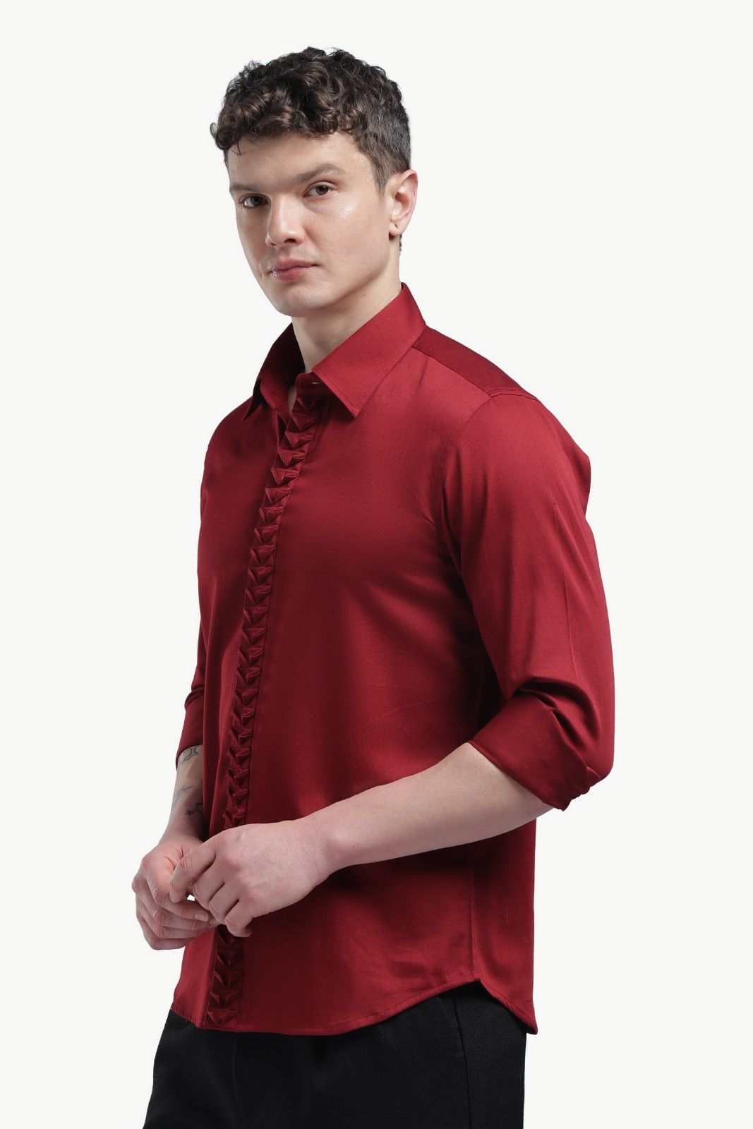 Maroon Placket Design Shirt – Premium Solid Shirt for Men
