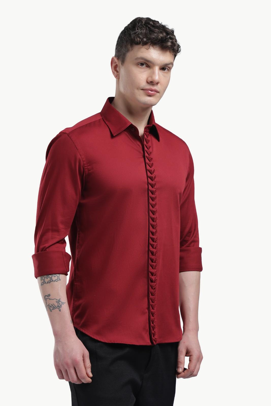 Maroon Placket Design Shirt – Premium Solid Shirt for Men