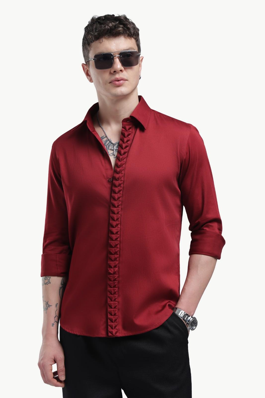 Maroon Placket Design Shirt – Premium Solid Shirt for Men