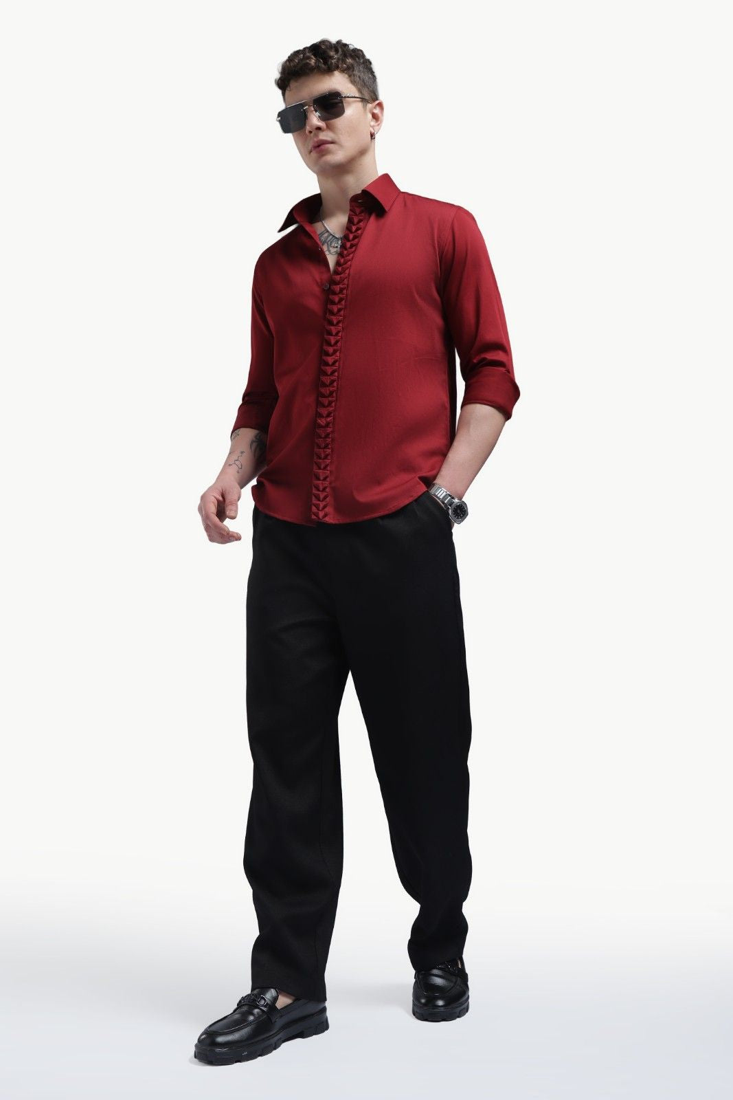 Maroon Placket Design Shirt – Premium Solid Shirt for Men