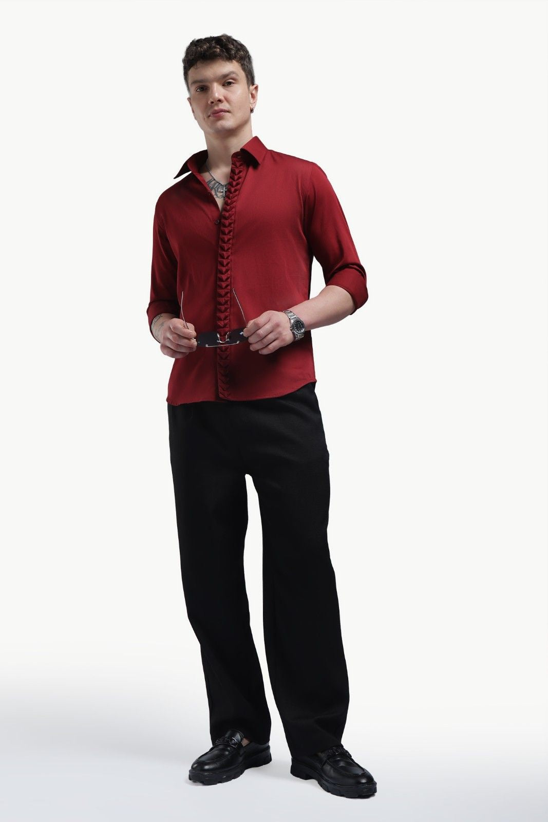 Maroon Placket Design Shirt – Premium Solid Shirt for Men