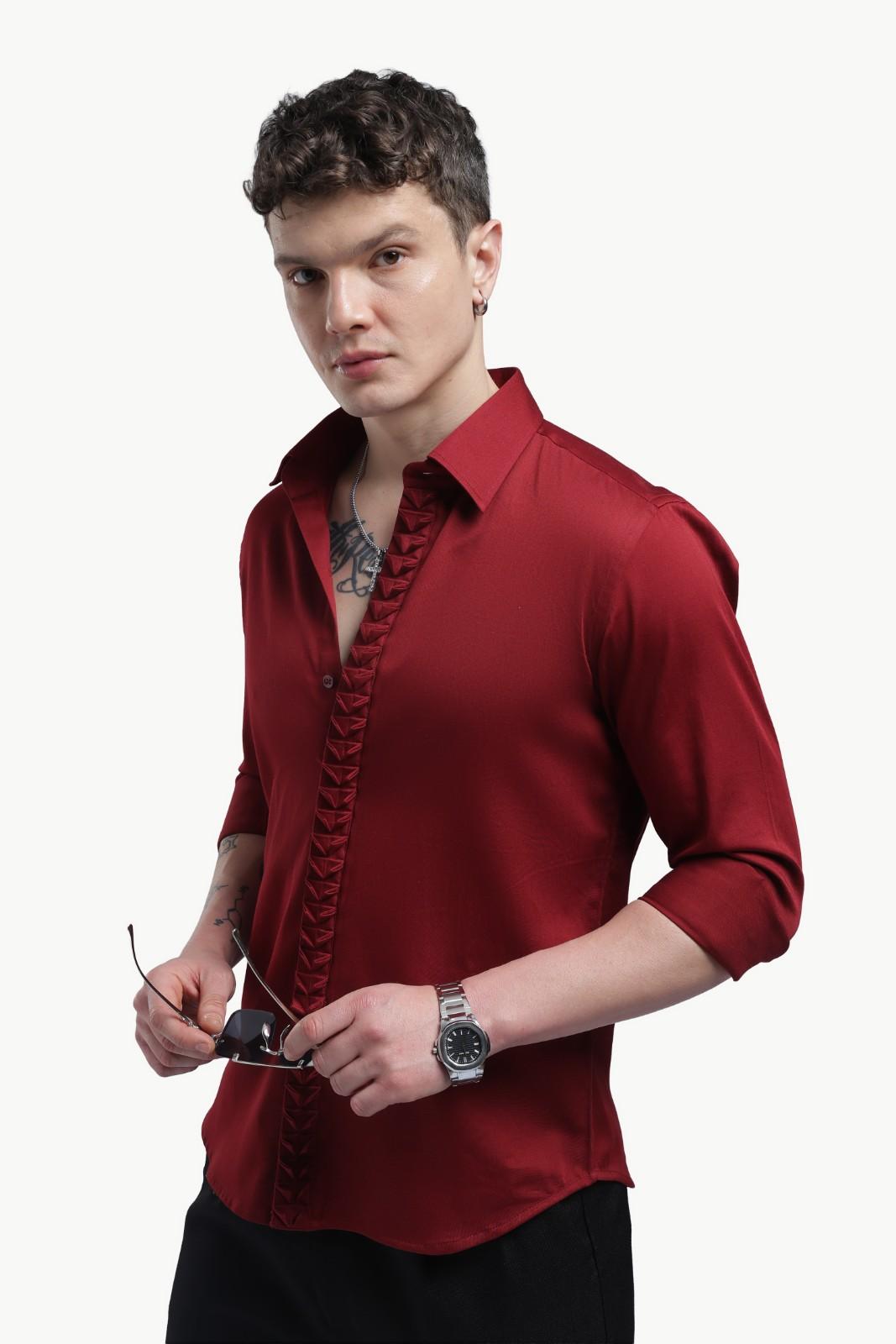 Maroon Placket Design Shirt – Premium Solid Shirt for Men