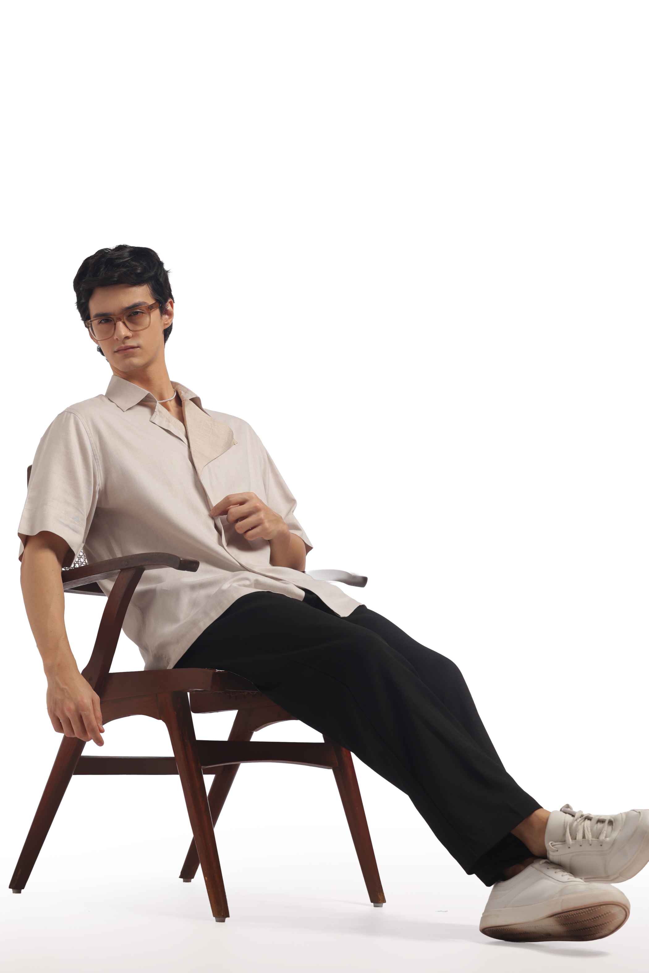Light Beige Loose Fit Short Sleeve Shirt