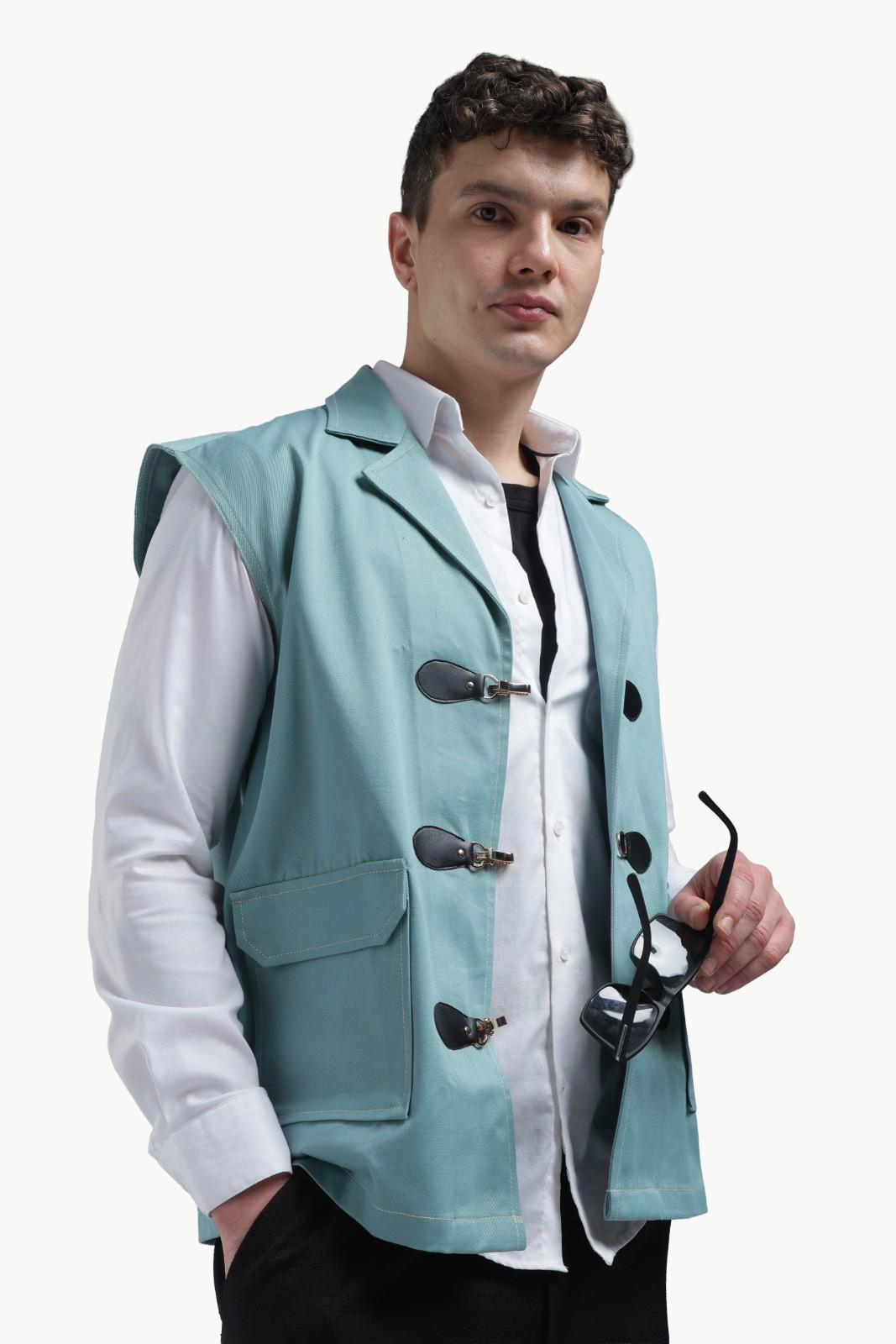 Blue Twill Sleevless Jacket