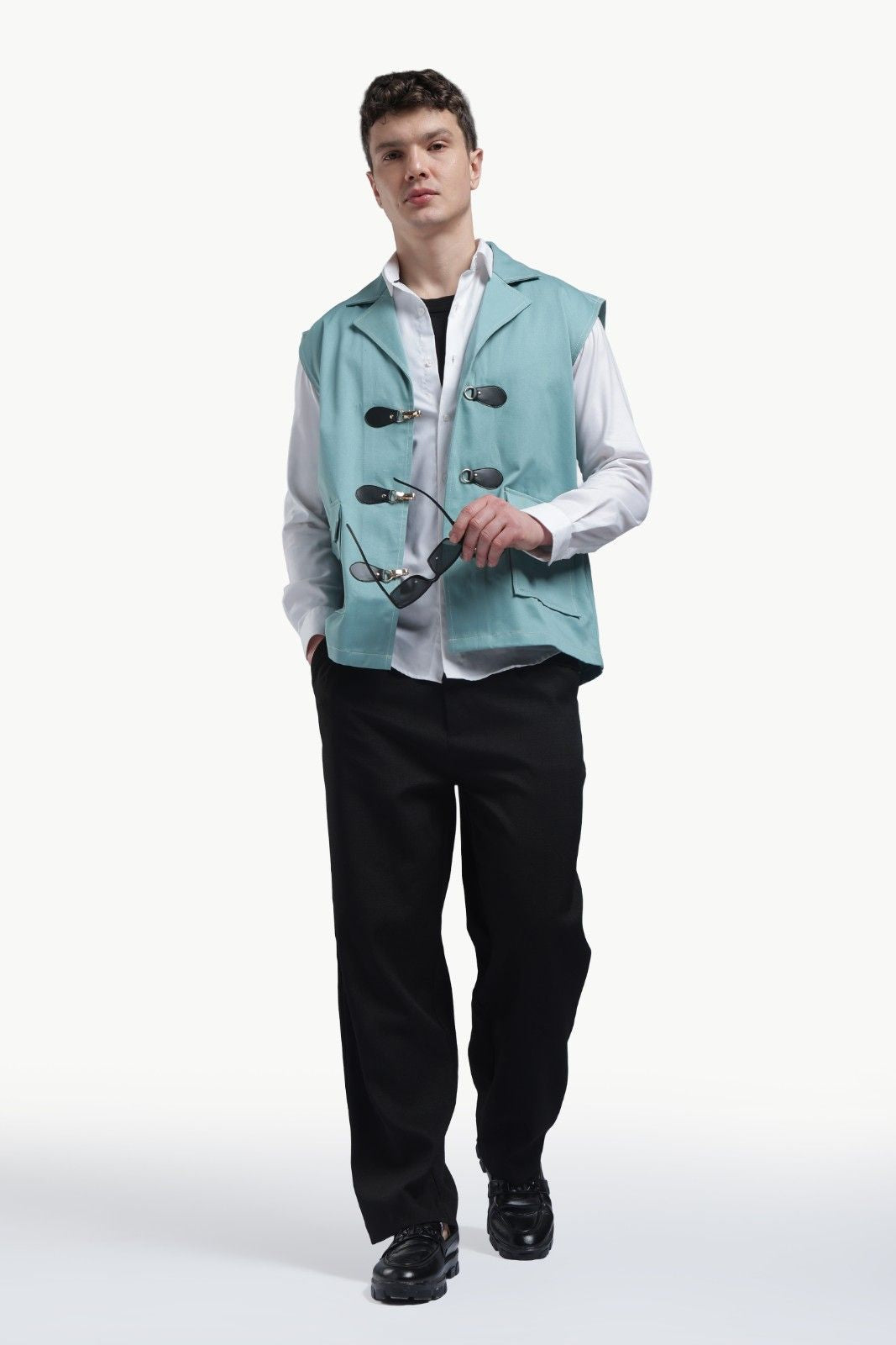 Blue Twill Sleevless Jacket