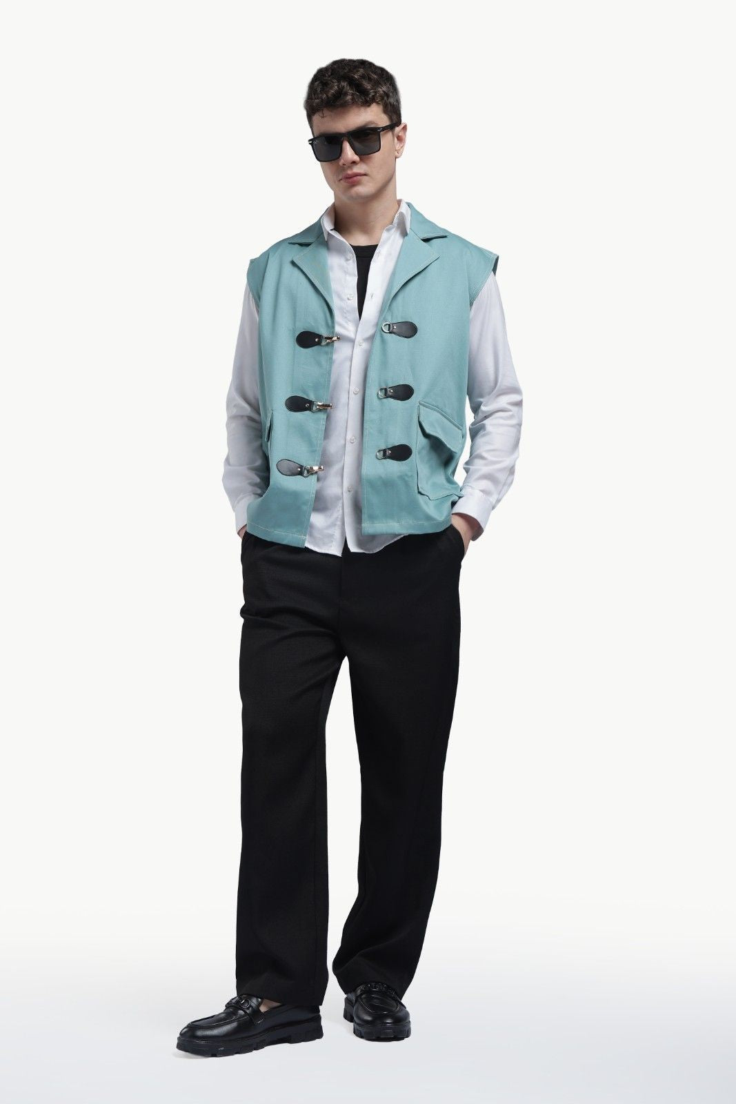 Blue Twill Sleevless Jacket