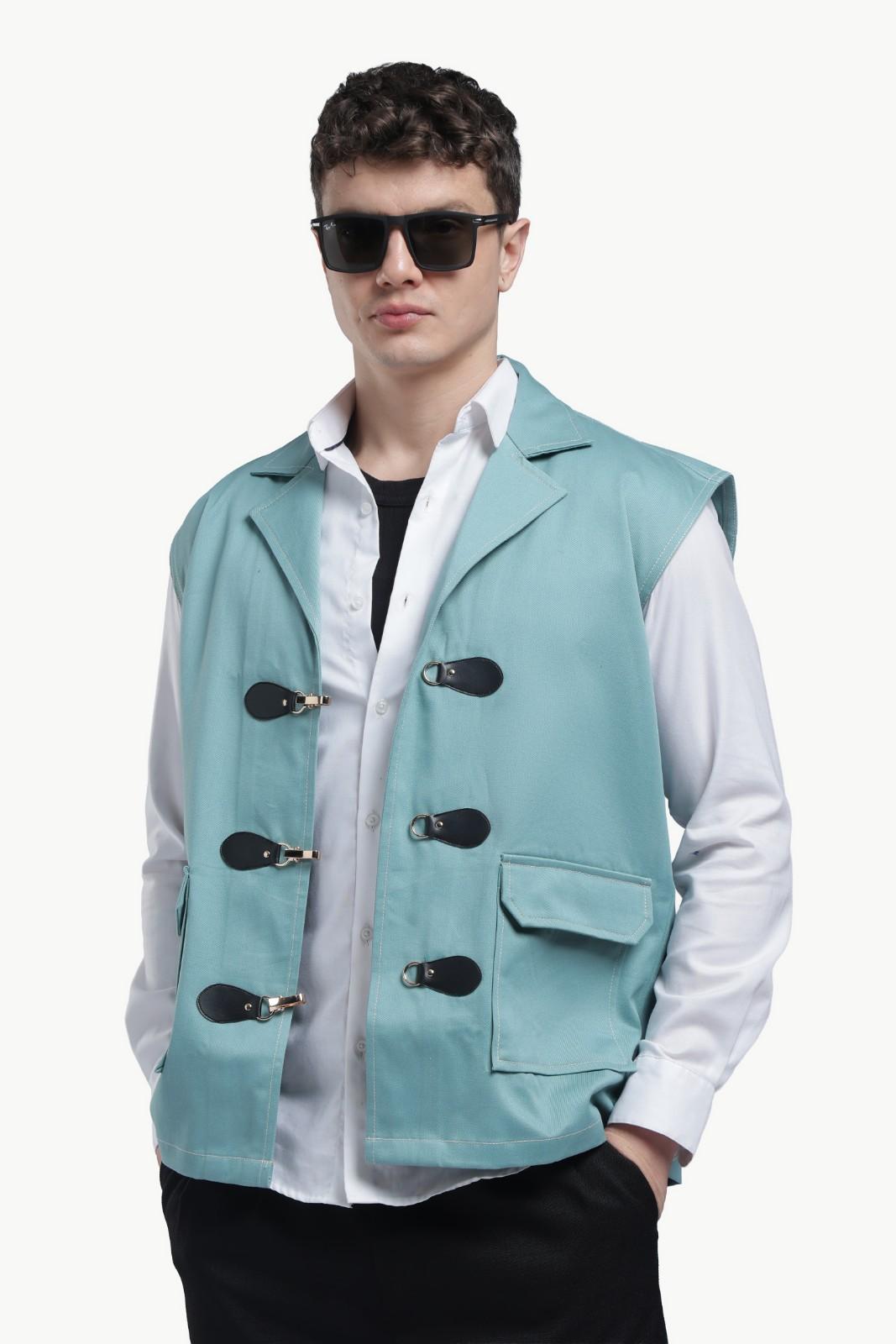Blue Twill Sleevless Jacket