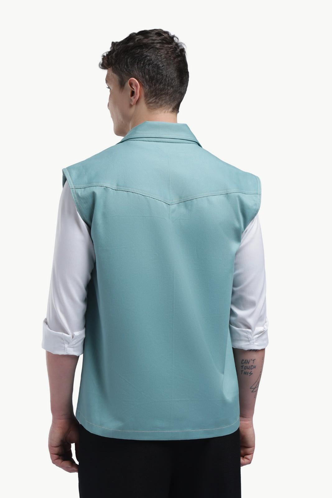 Blue Twill Sleevless Jacket