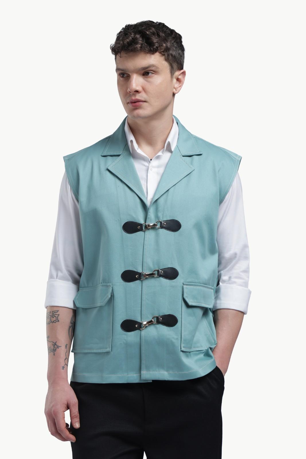 Blue Twill Sleevless Jacket