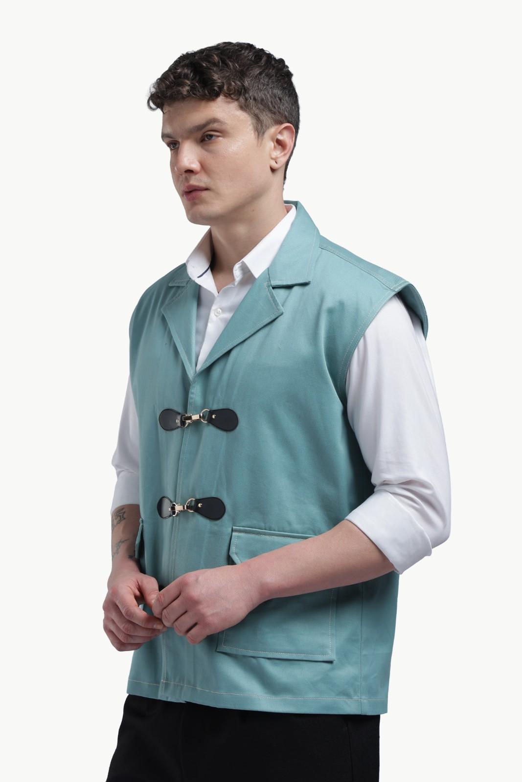 Blue Twill Sleevless Jacket