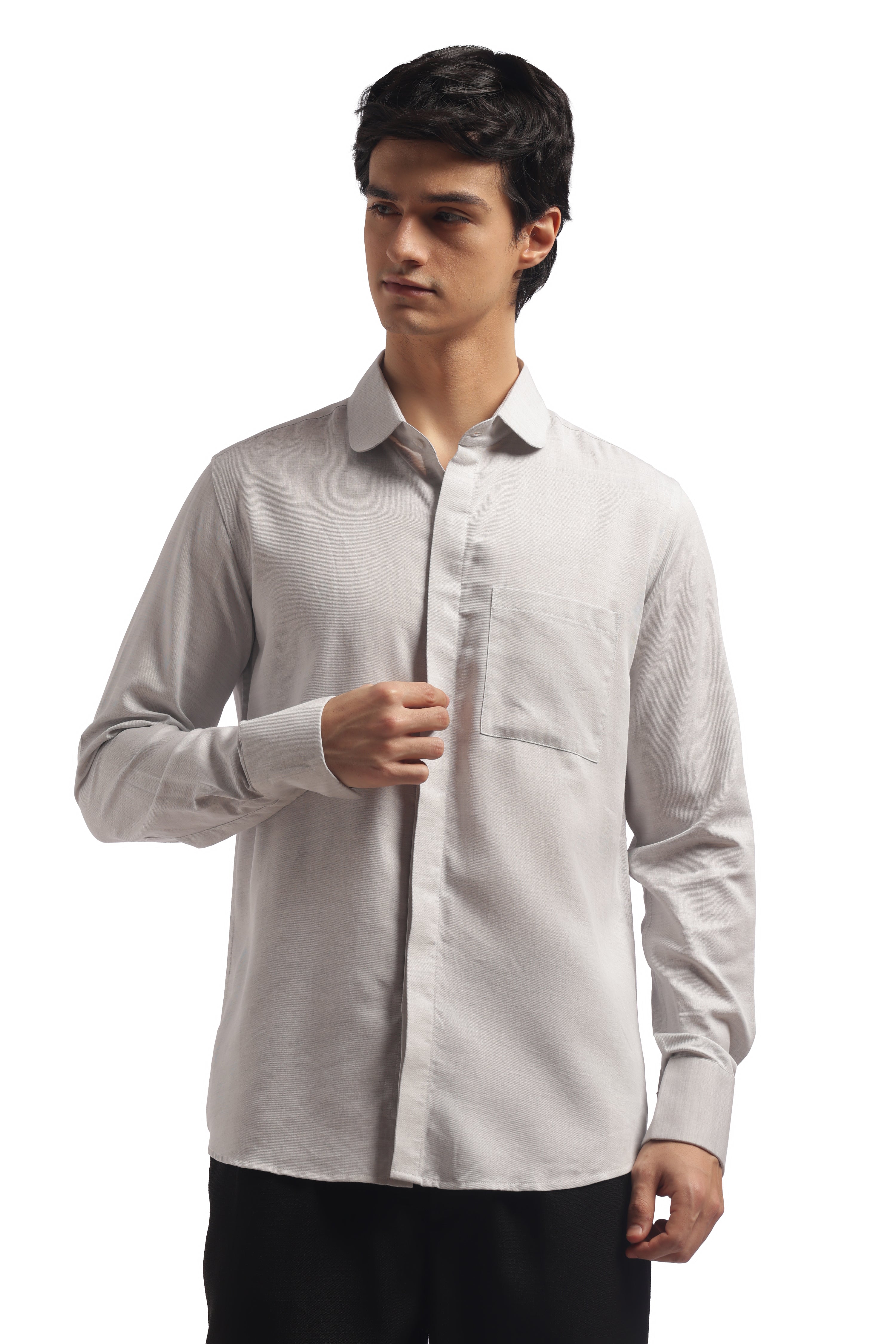 Light Grey Club Collar Relax Fit Shirt