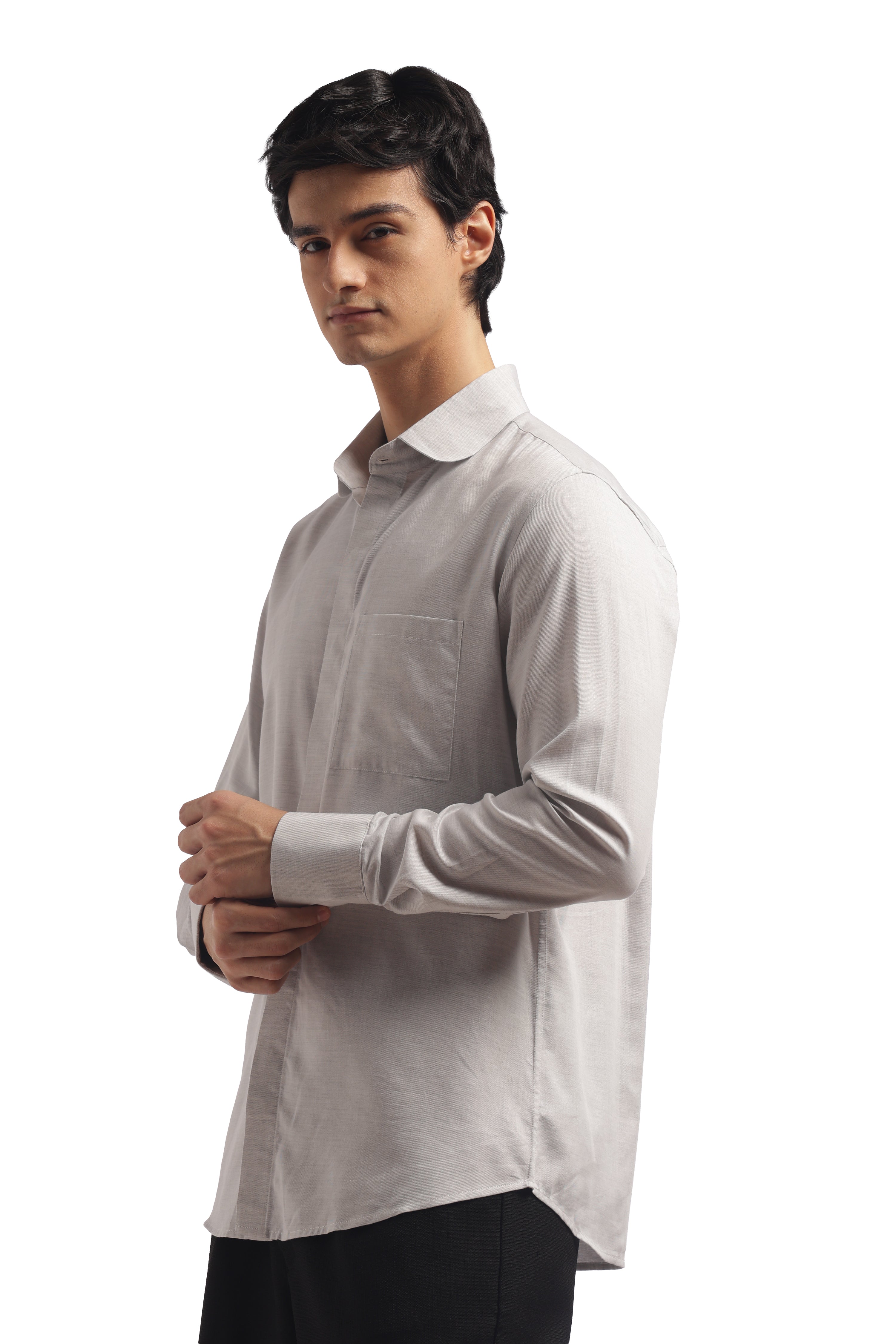 Light Grey Club Collar Relax Fit Shirt