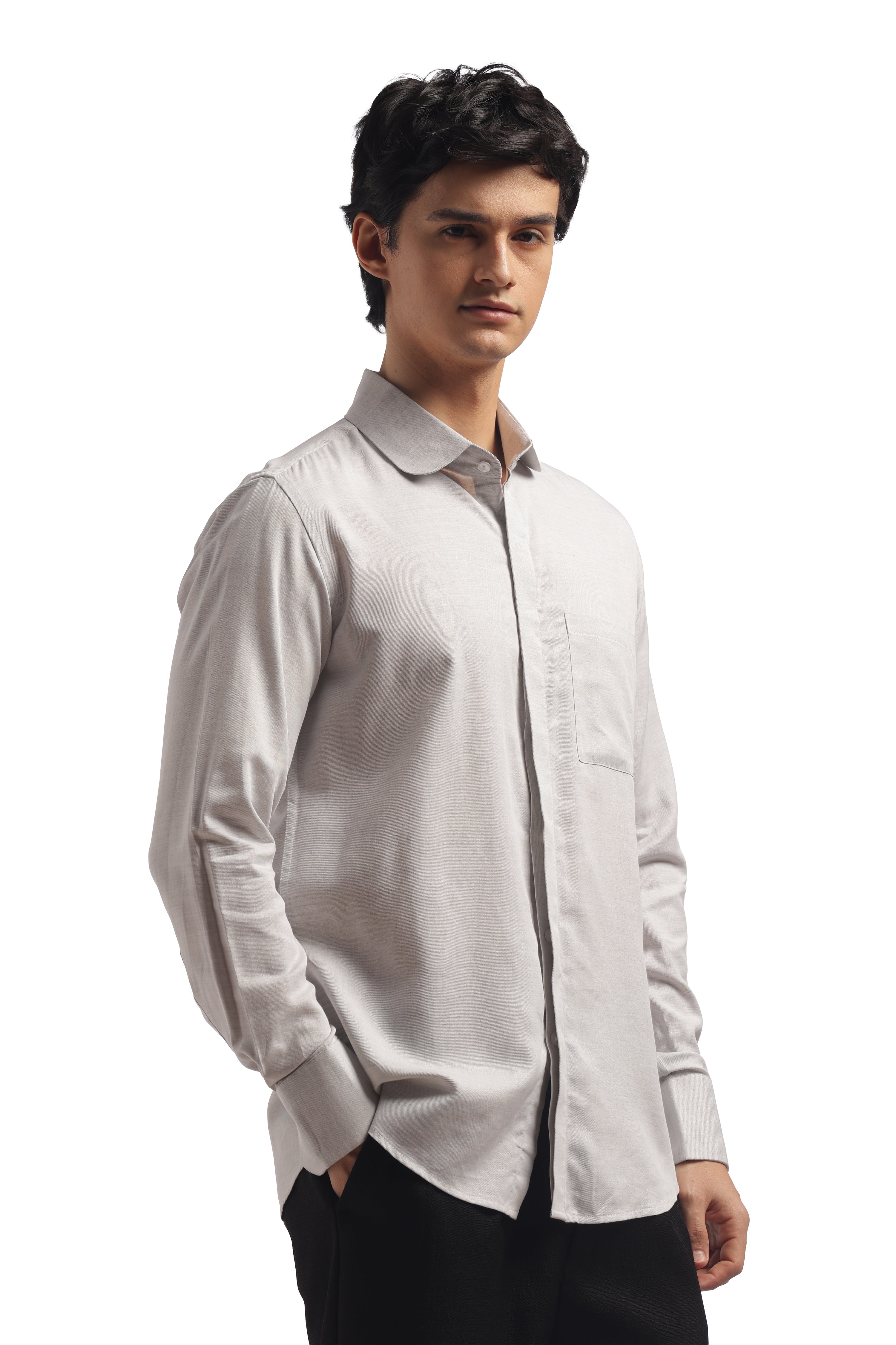 Light Grey Club Collar Relax Fit Shirt