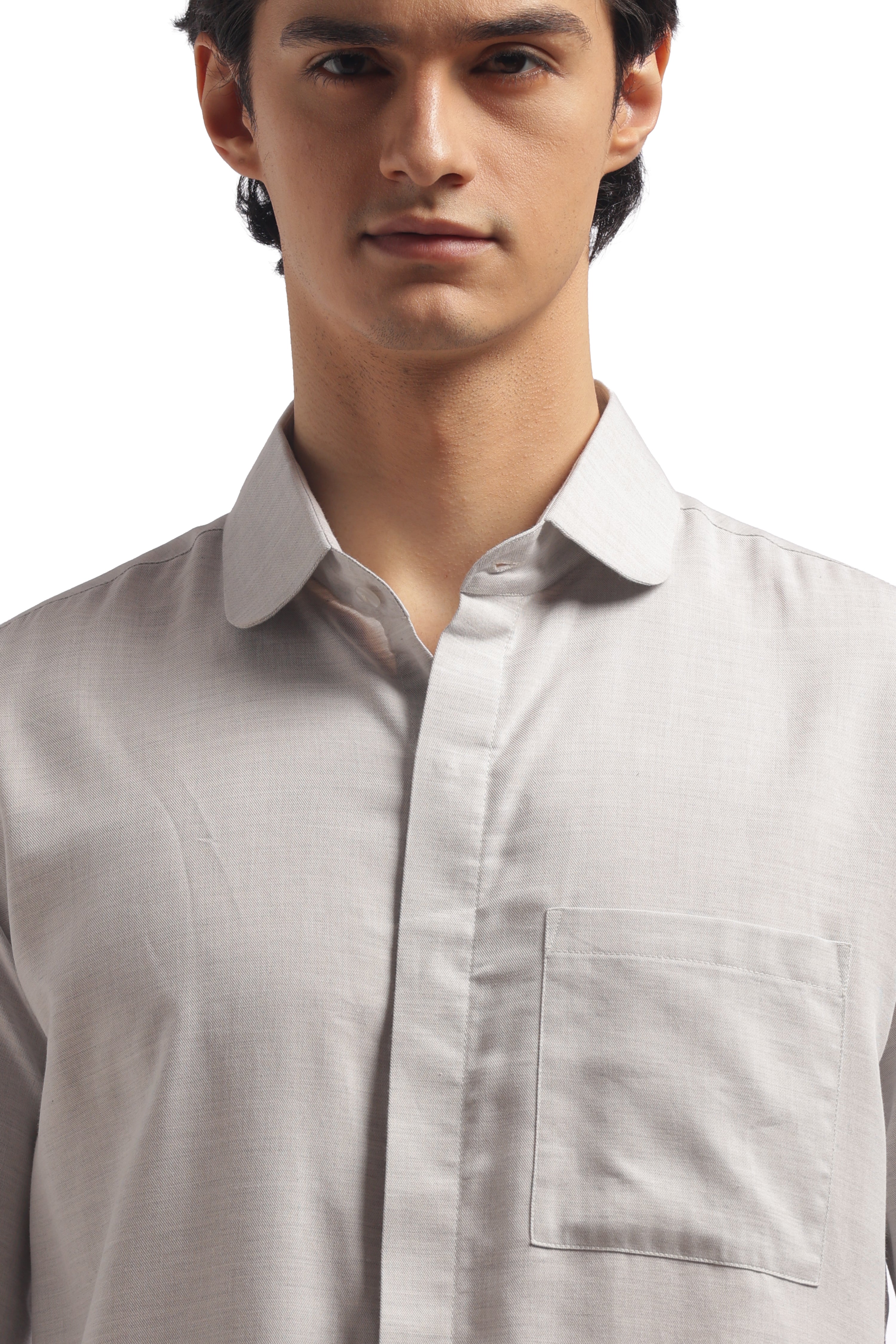 Light Grey Club Collar Relax Fit Shirt