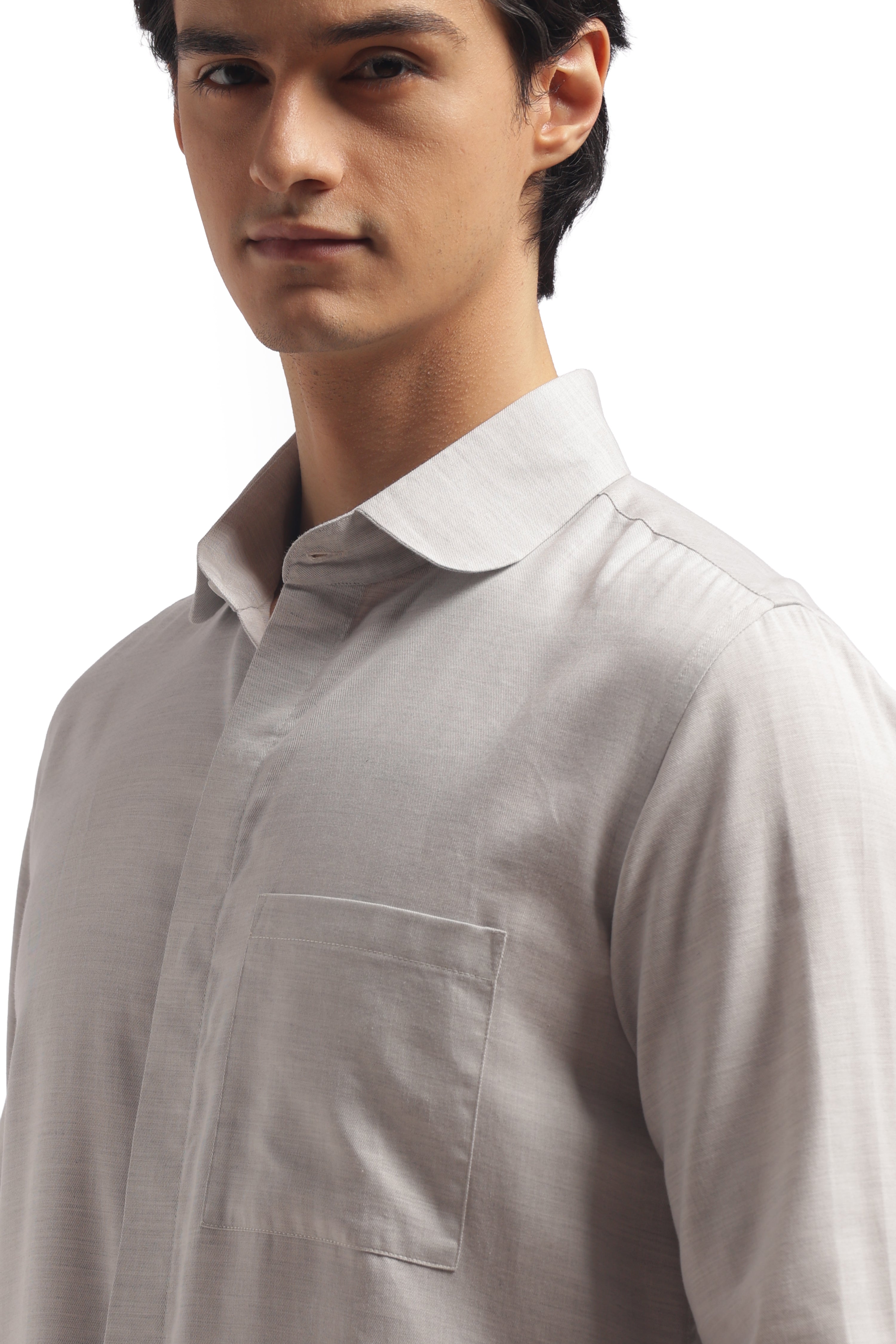 Light Grey Club Collar Relax Fit Shirt